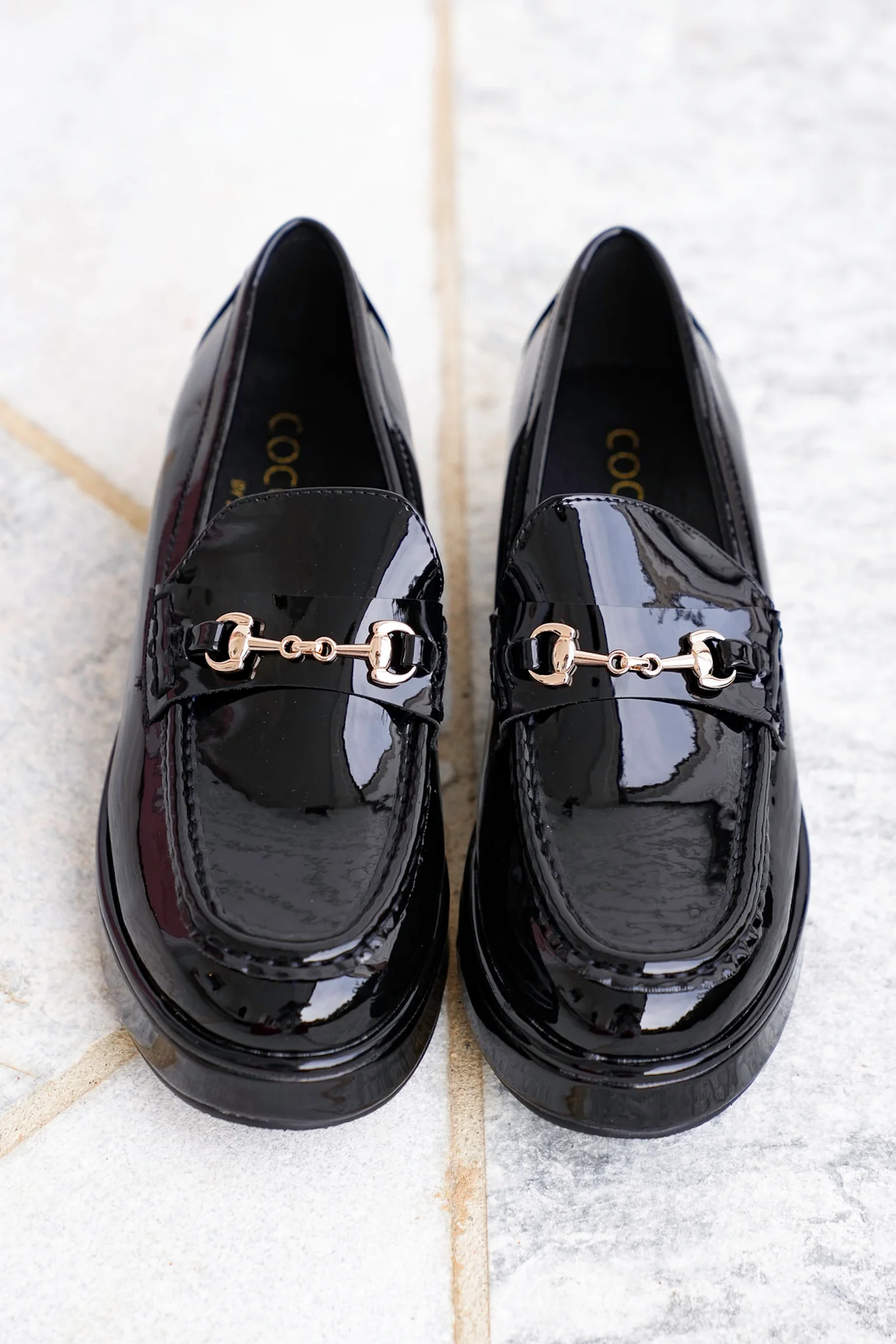 Glossy Chic Patent Platform Loafer with Gold Accent - Image 8