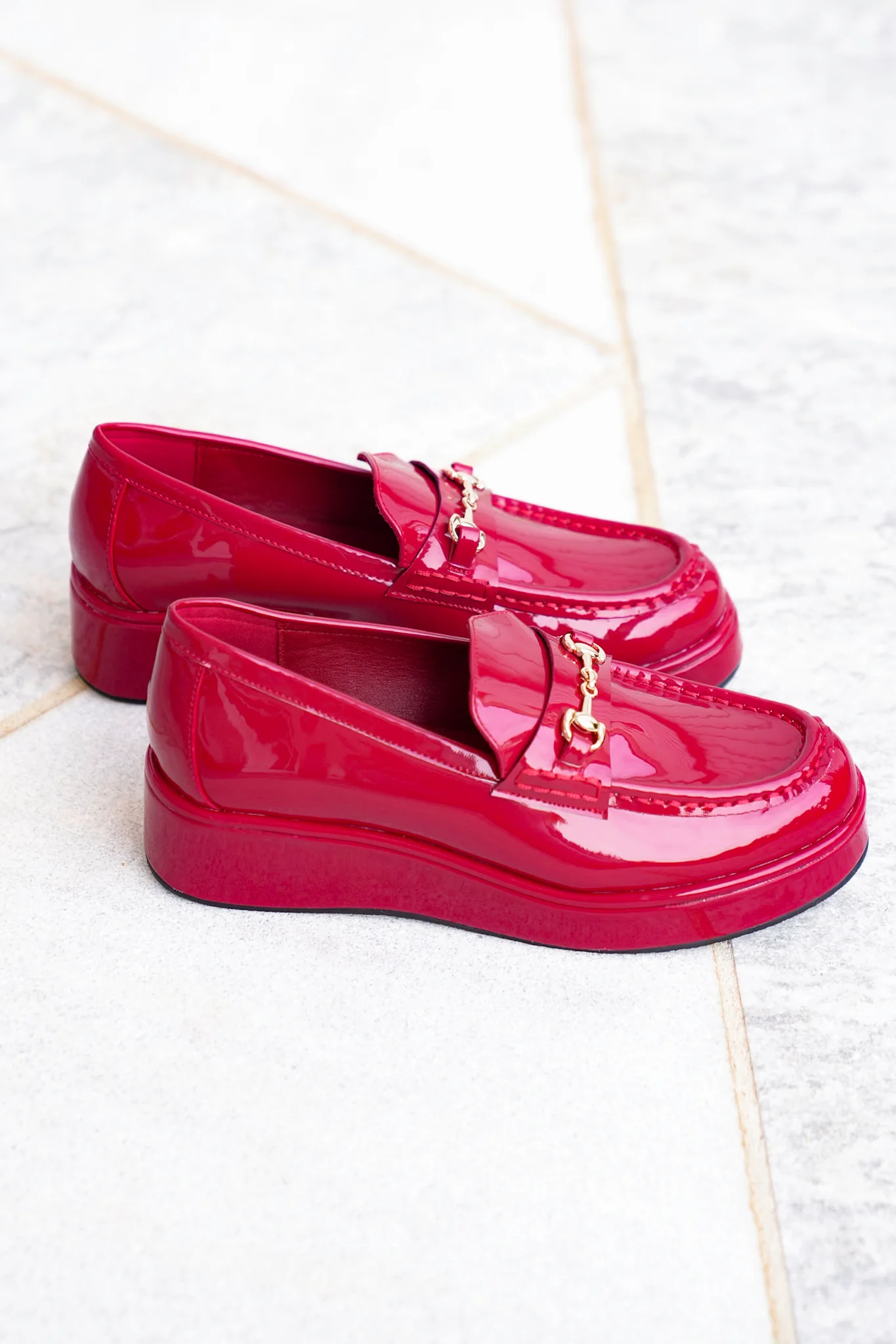 Glossy Chic Patent Platform Loafer with Gold Accent - Image 9