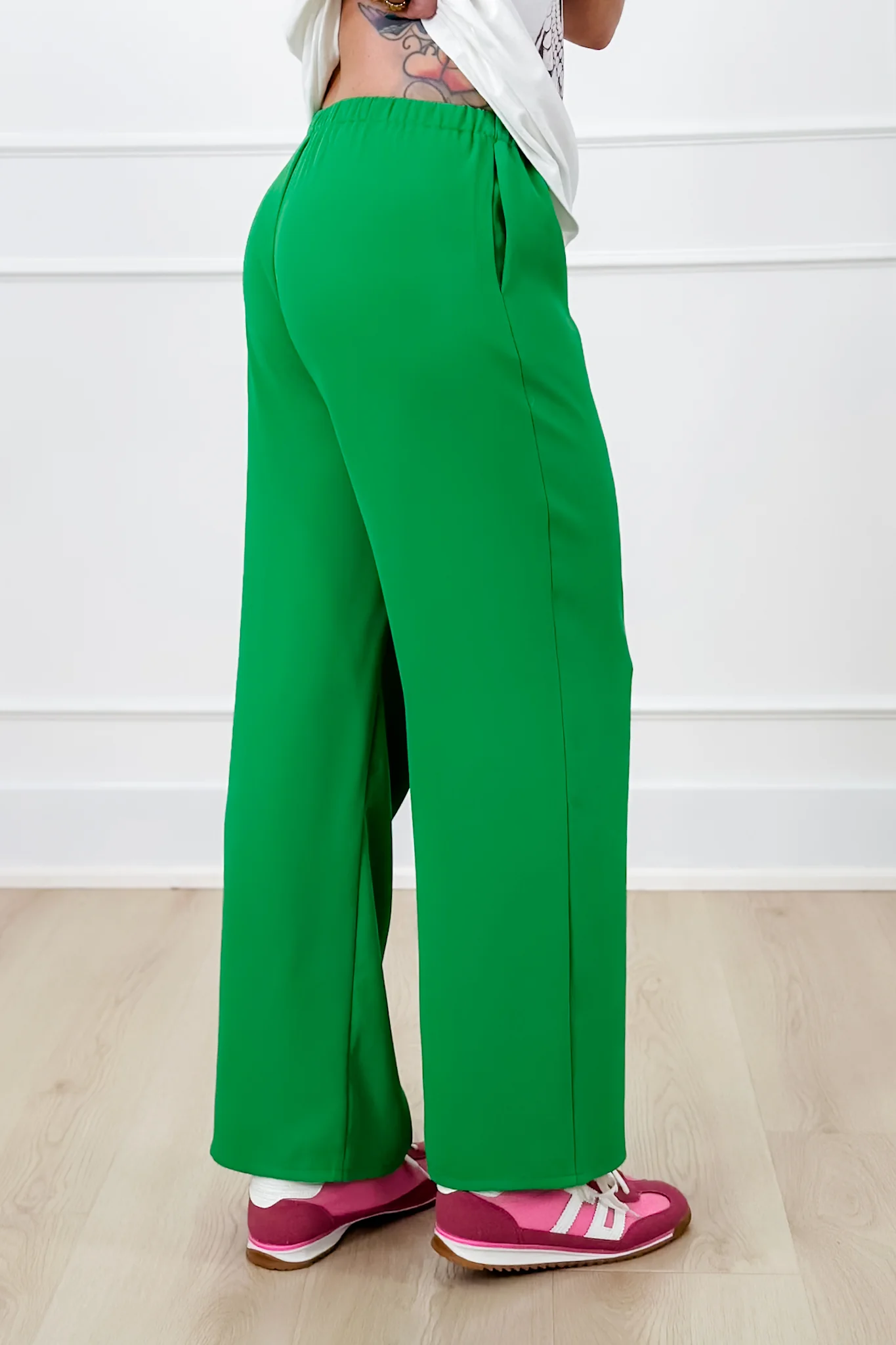 Green Elastic Waist Straight Leg Trouser Pants - Image 5