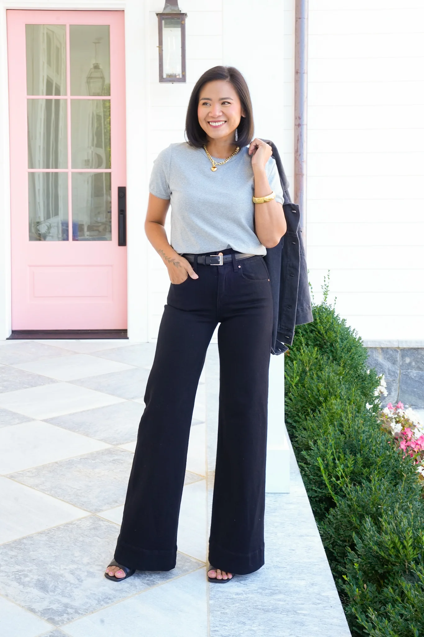 Heather Grey Short Sleeve Top with Scallop Edge - Image 2