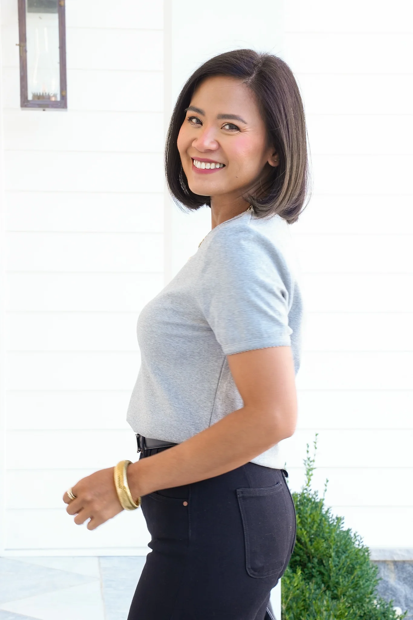 Heather Grey Short Sleeve Top with Scallop Edge - Image 4