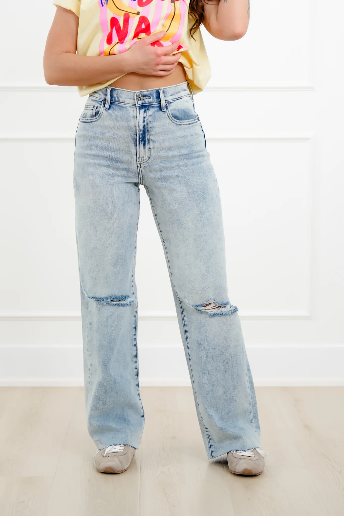 Hidden High Rise Light Wash Distressed Dad Jeans - Image 11