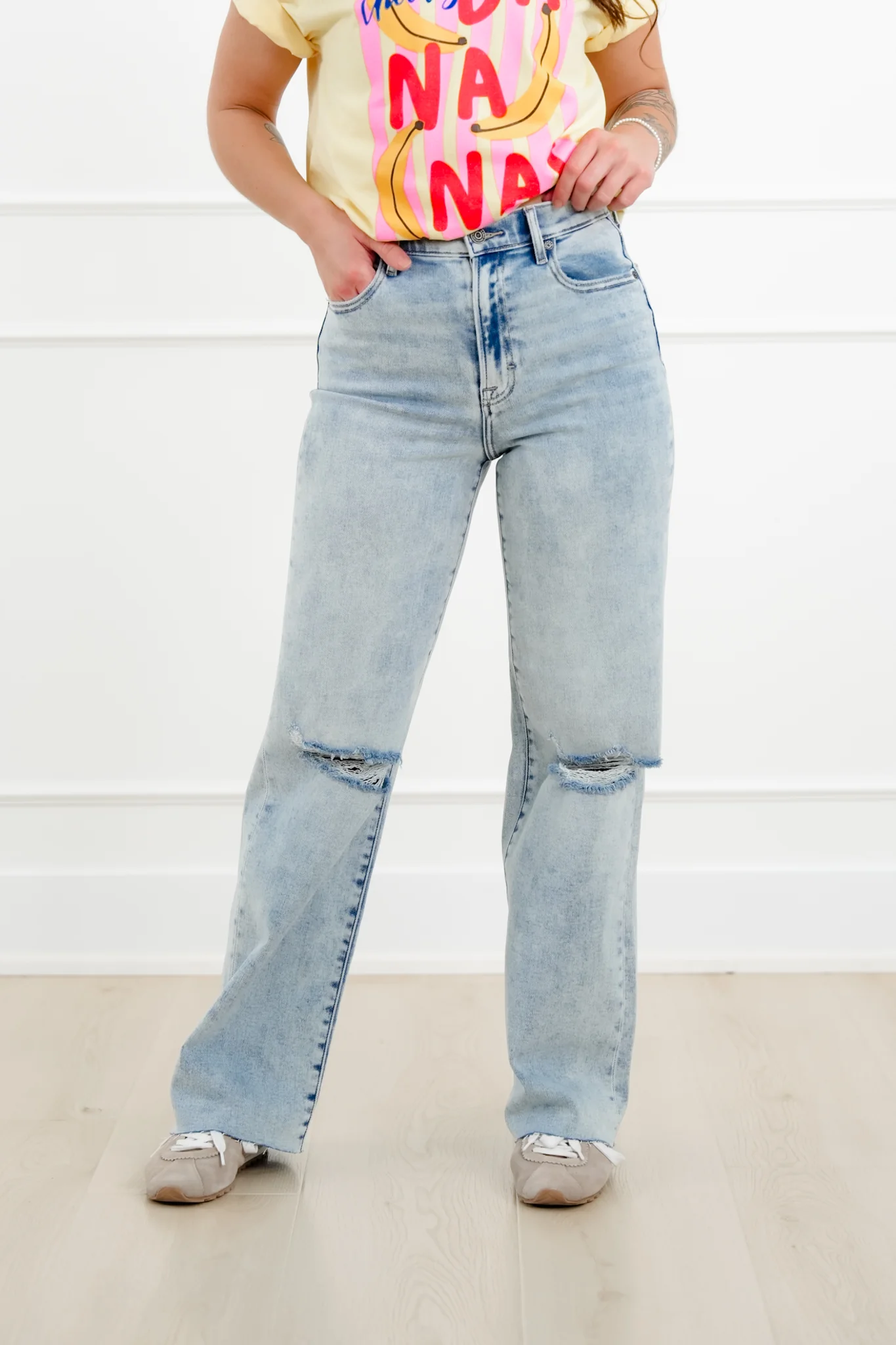 Hidden High Rise Light Wash Distressed Dad Jeans - Image 8