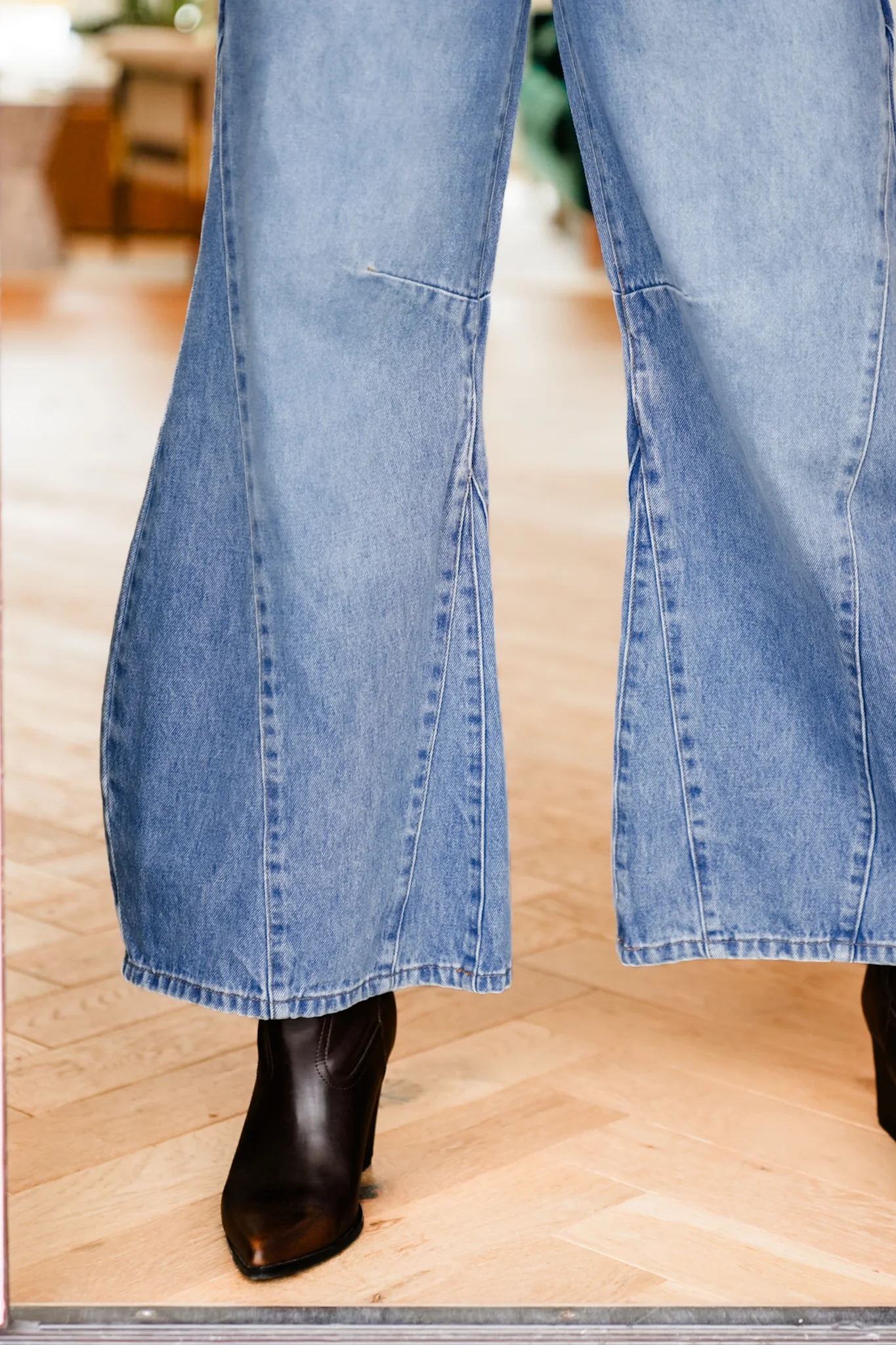 High Waist Wide Leg Panel Denim Jeans - Image 5
