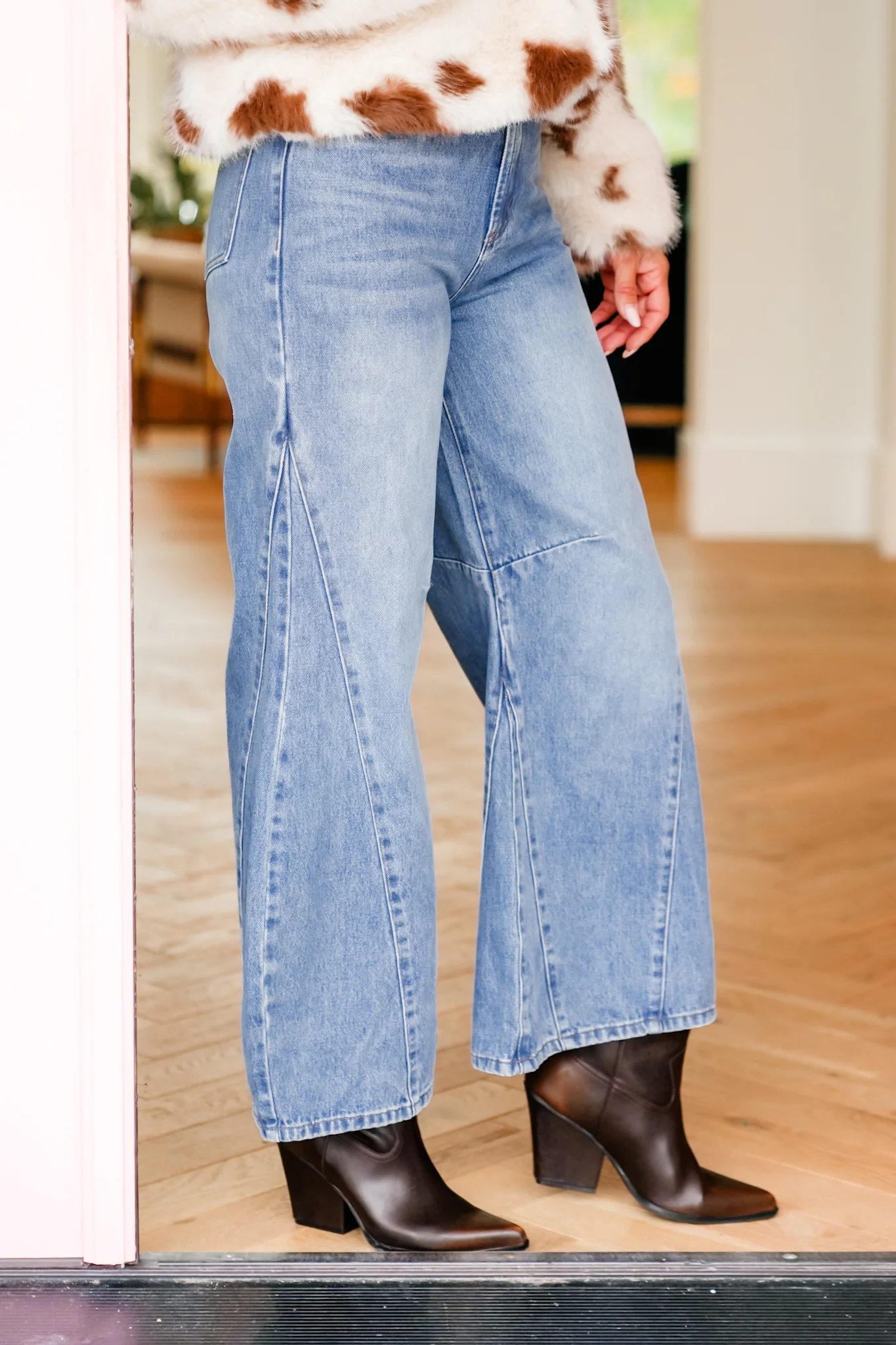 High Waist Wide Leg Panel Denim Jeans - Image 6