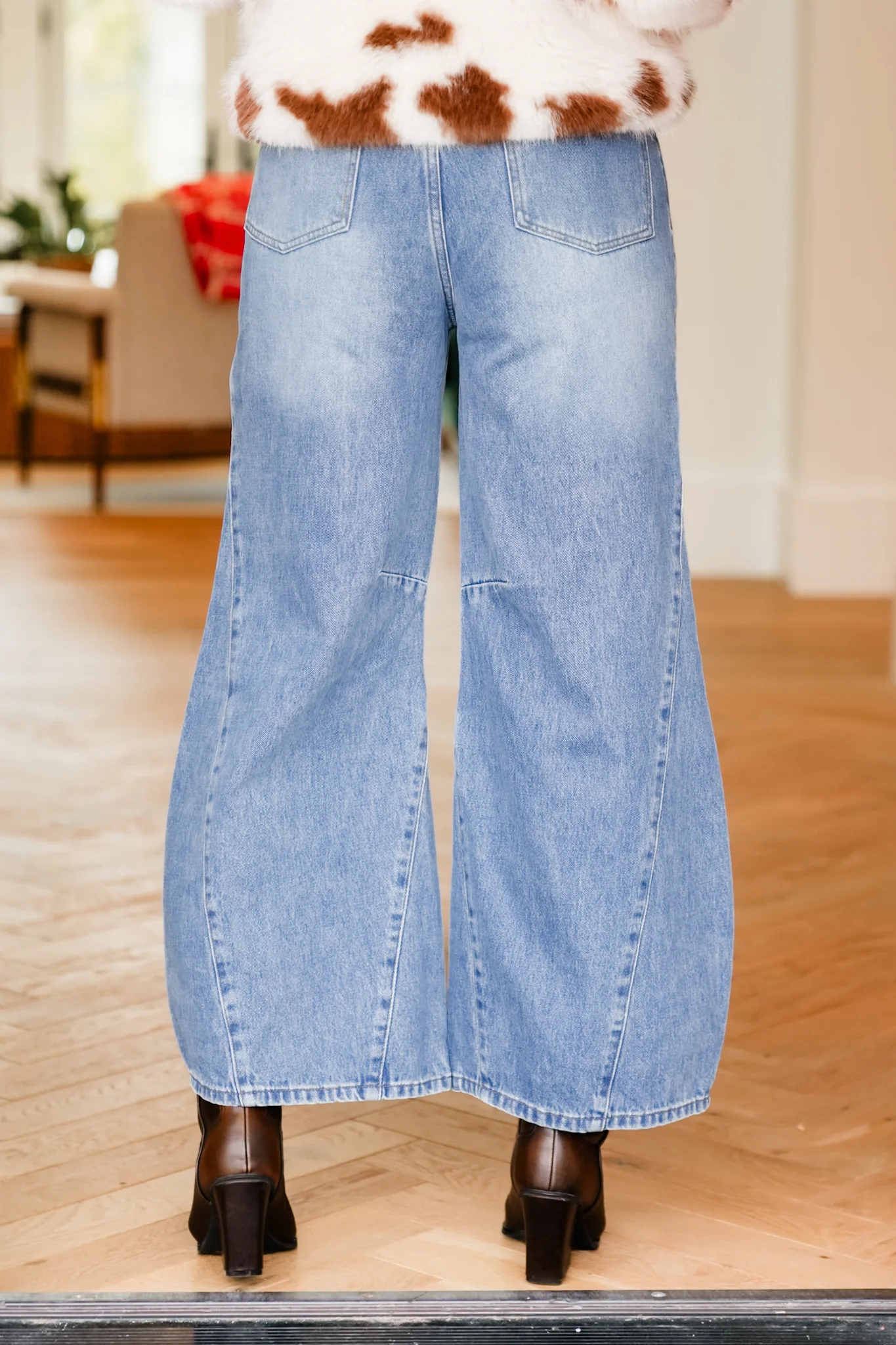 High Waist Wide Leg Panel Denim Jeans - Image 7