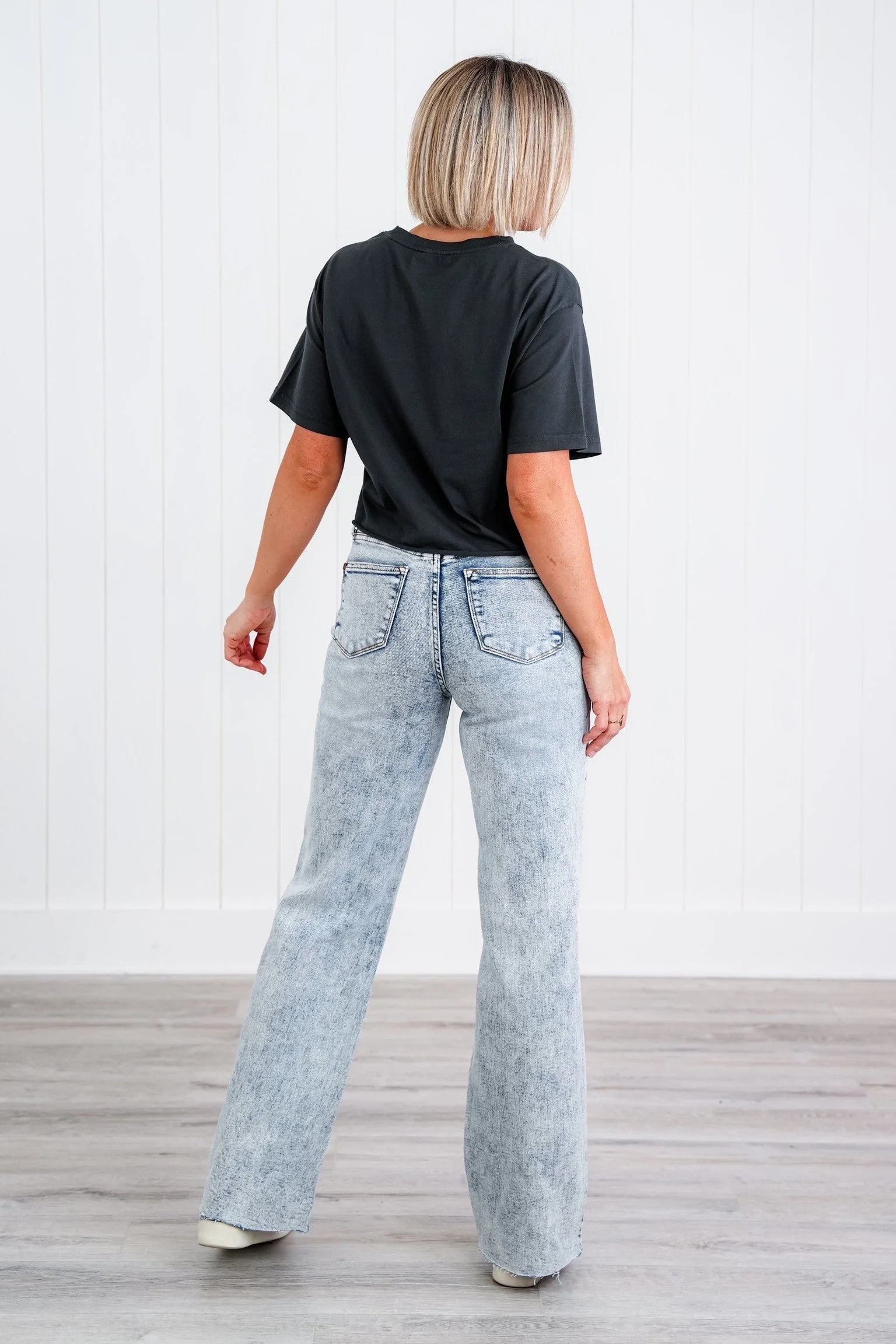 Judy Blue  Bad Blood High Rise Light Mineral Wash Raw Hem Wide Leg Jeans - Image 19