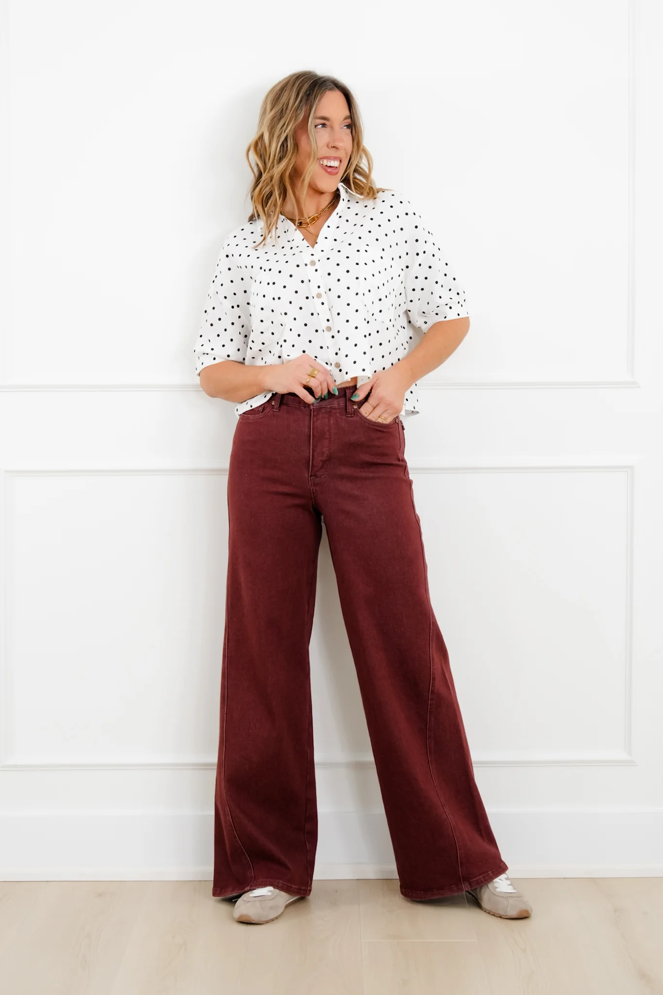 Judy Blue High Rise Burgundy Retro Wide Leg Jeans with Twisted Seams - Image 2