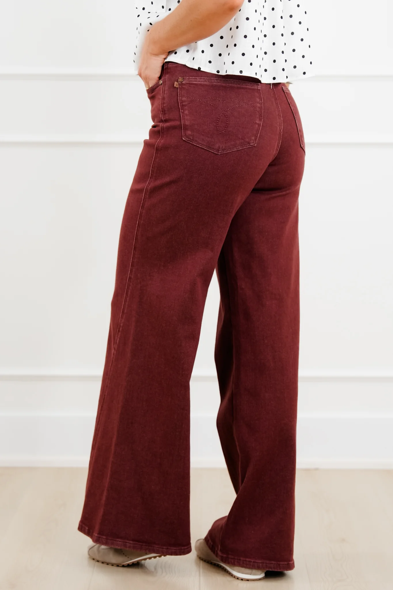 Judy Blue High Rise Burgundy Retro Wide Leg Jeans with Twisted Seams - Image 3