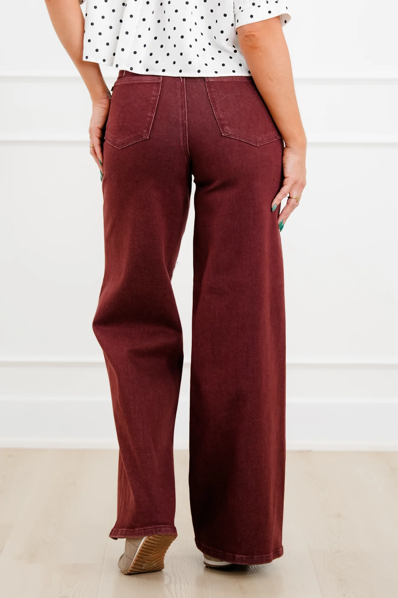 Judy Blue High Rise Burgundy Retro Wide Leg Jeans with Twisted Seams - Image 4