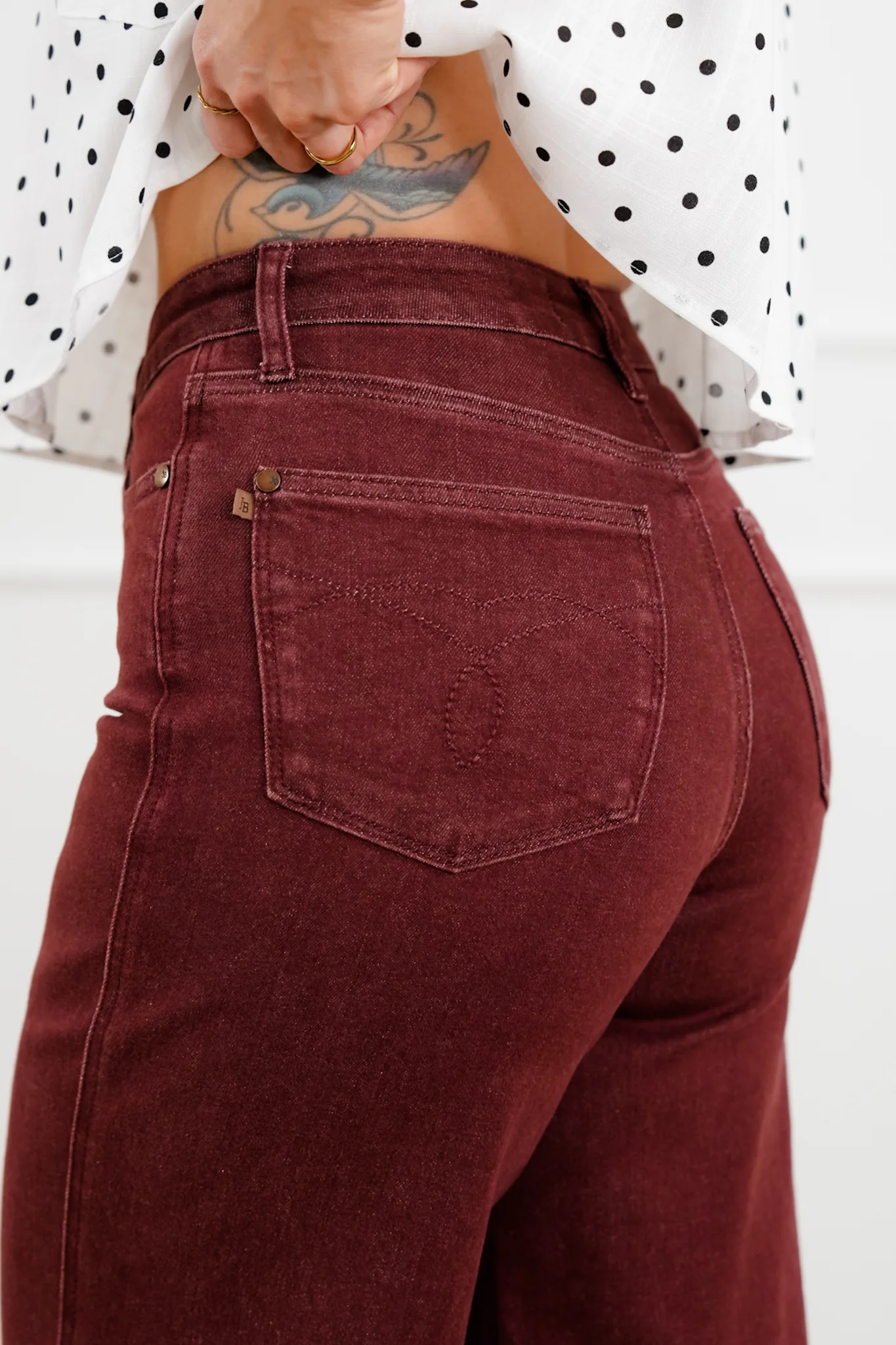 Judy Blue High Rise Burgundy Retro Wide Leg Jeans with Twisted Seams - Image 5