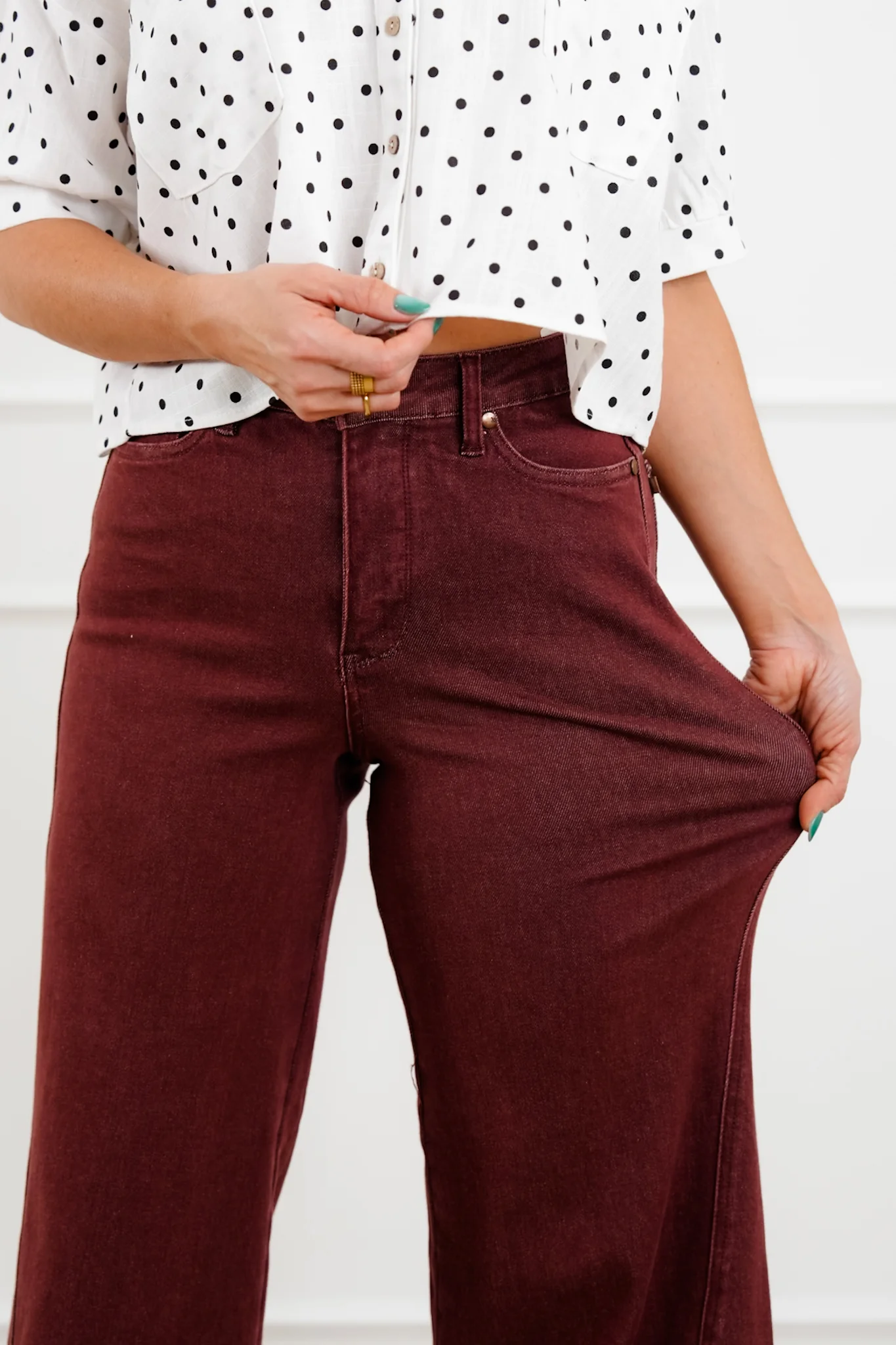 Judy Blue High Rise Burgundy Retro Wide Leg Jeans with Twisted Seams - Image 7