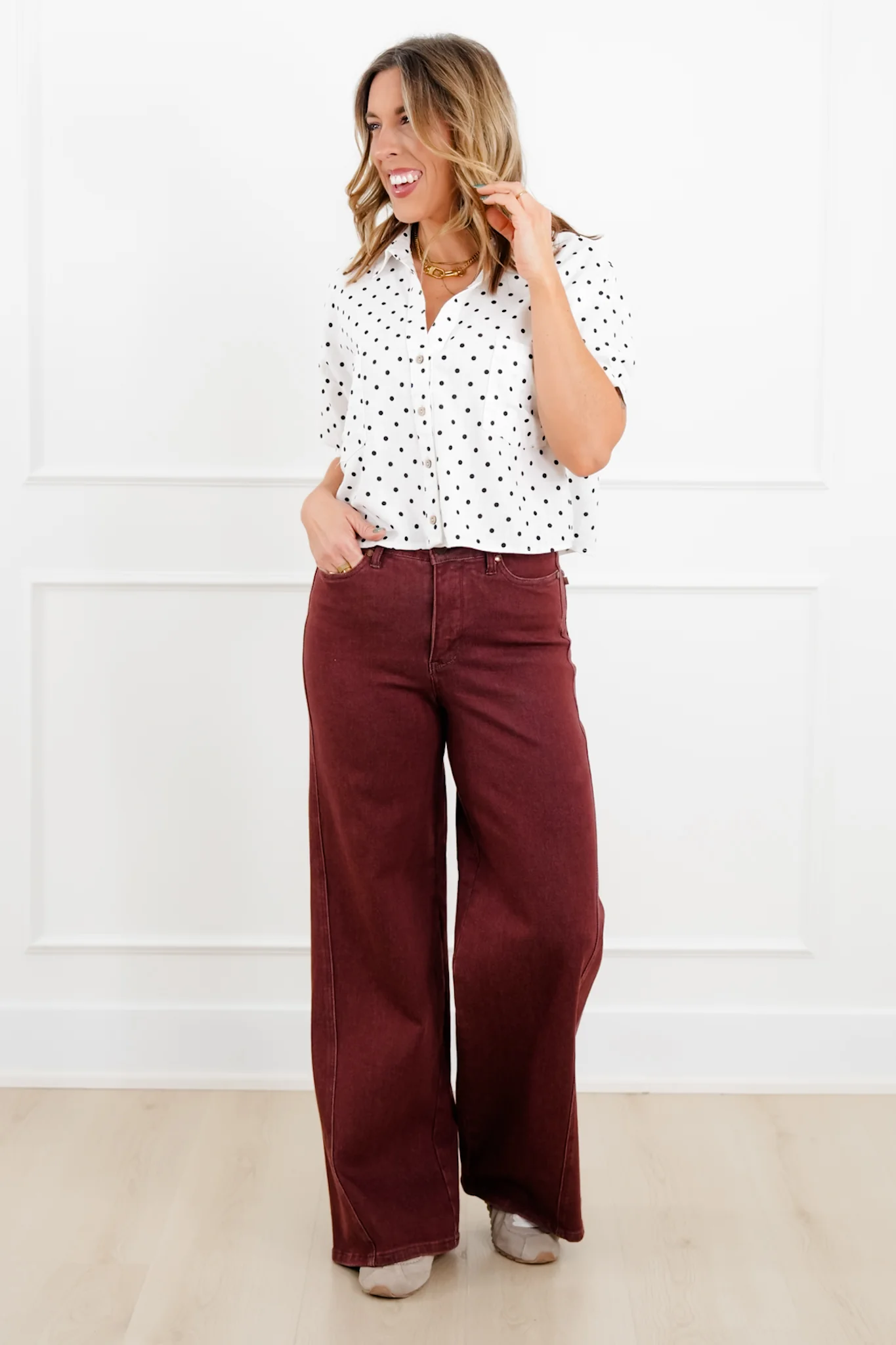 Judy Blue High Rise Burgundy Retro Wide Leg Jeans with Twisted Seams - Image 8