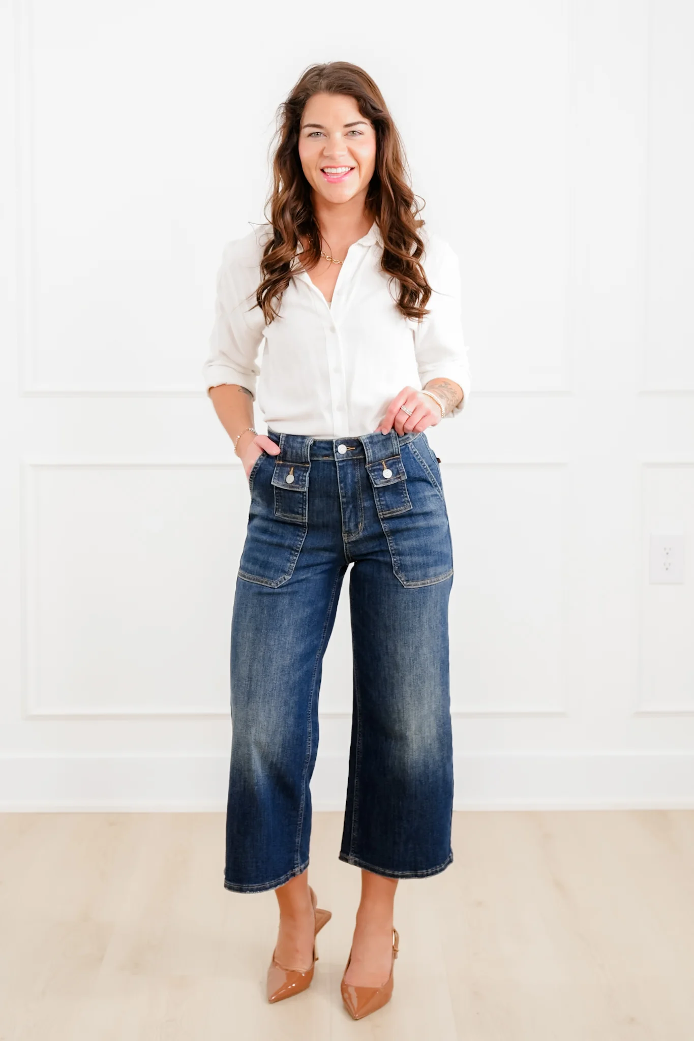 Judy Blue High Rise Dark Crop Wide Leg Jeans with Utility and Patch Pockets - Image 3
