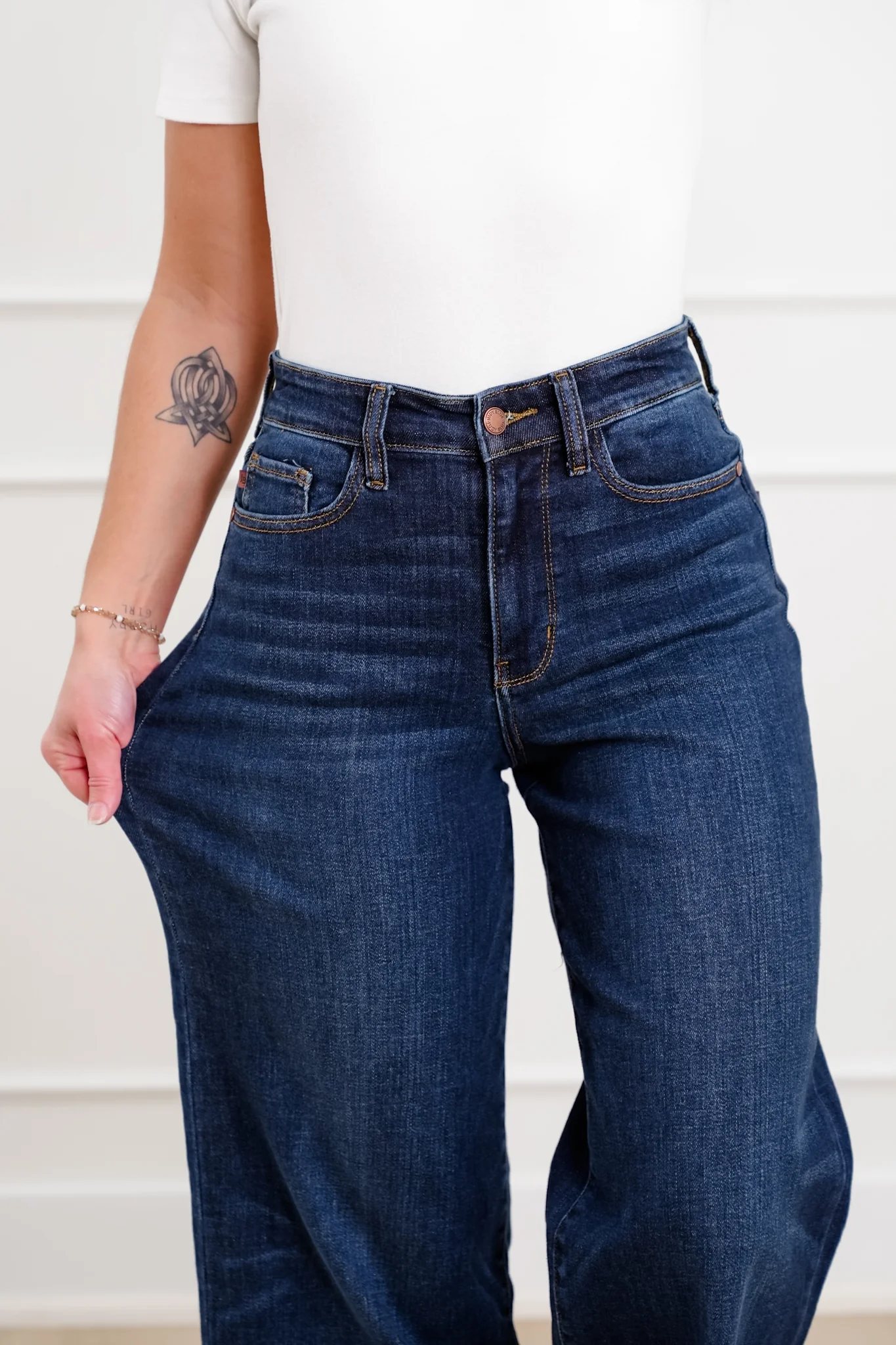 Judy Blue High Rise Dark Wash Ankle Wide Leg Jeans - Image 3