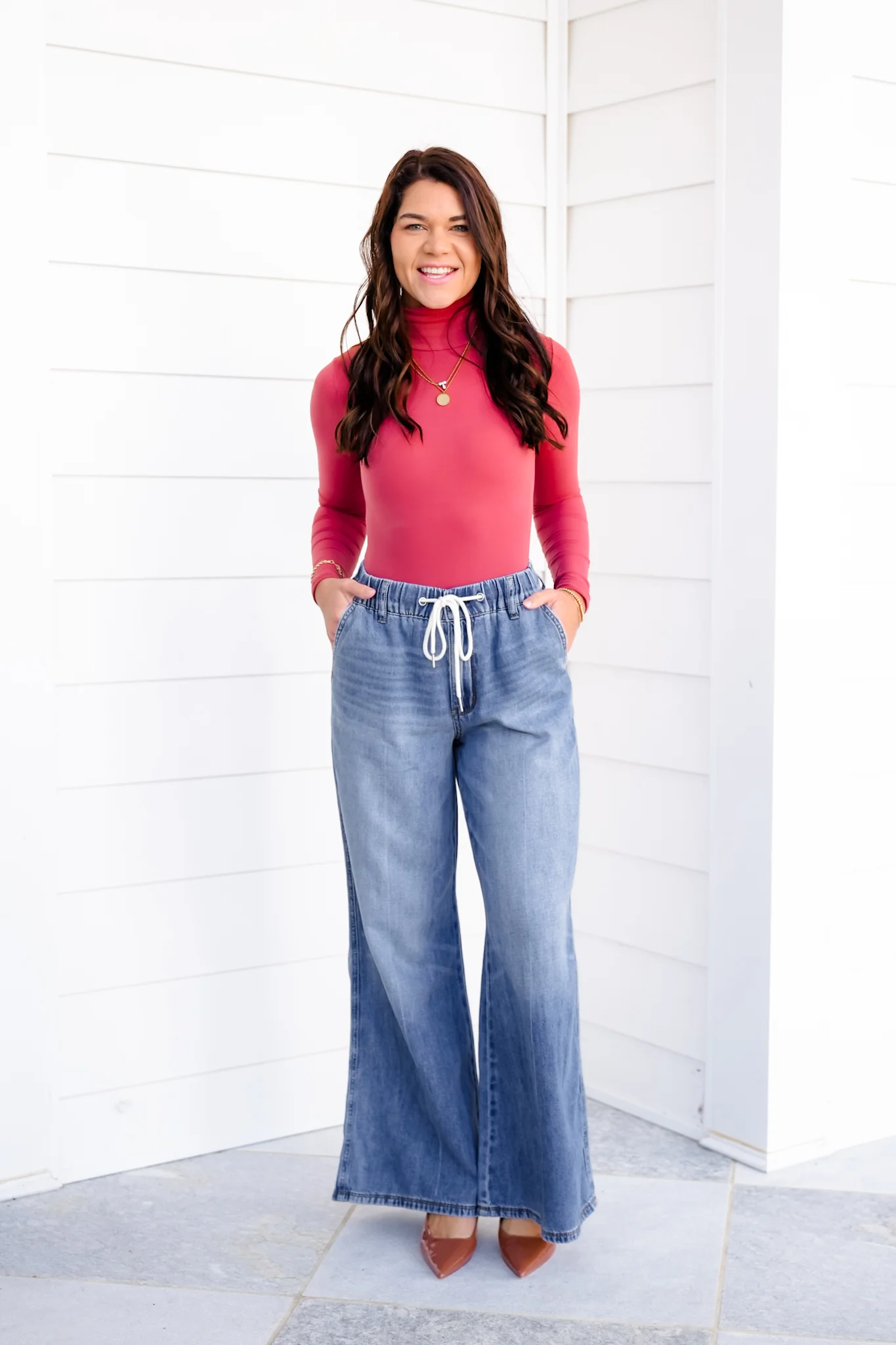 Judy Blue High Rise Dark Wash Elastic Waistband Featherweight Palazzo Jeans - Image 5
