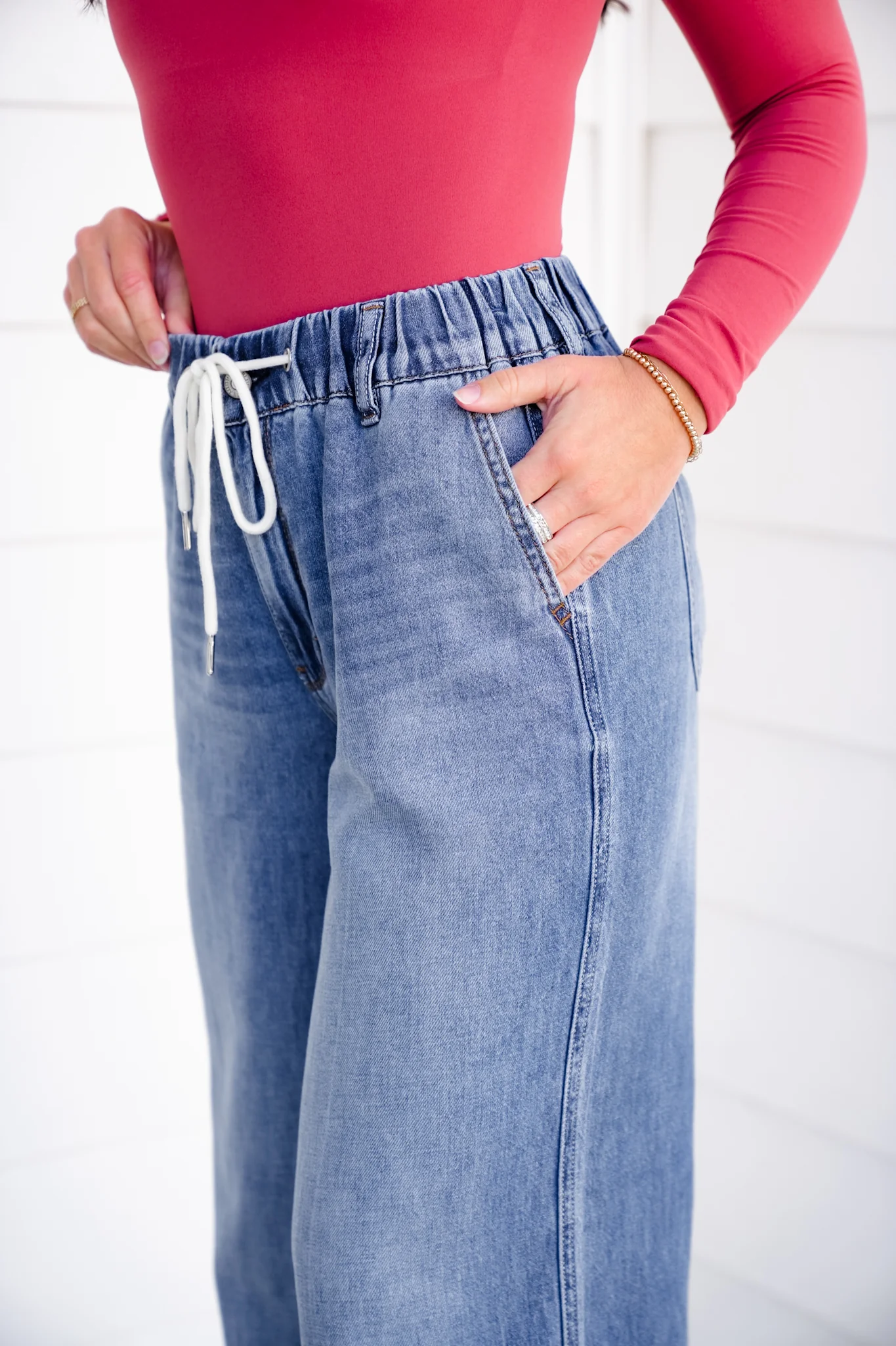 Judy Blue High Rise Dark Wash Elastic Waistband Featherweight Palazzo Jeans - Image 7