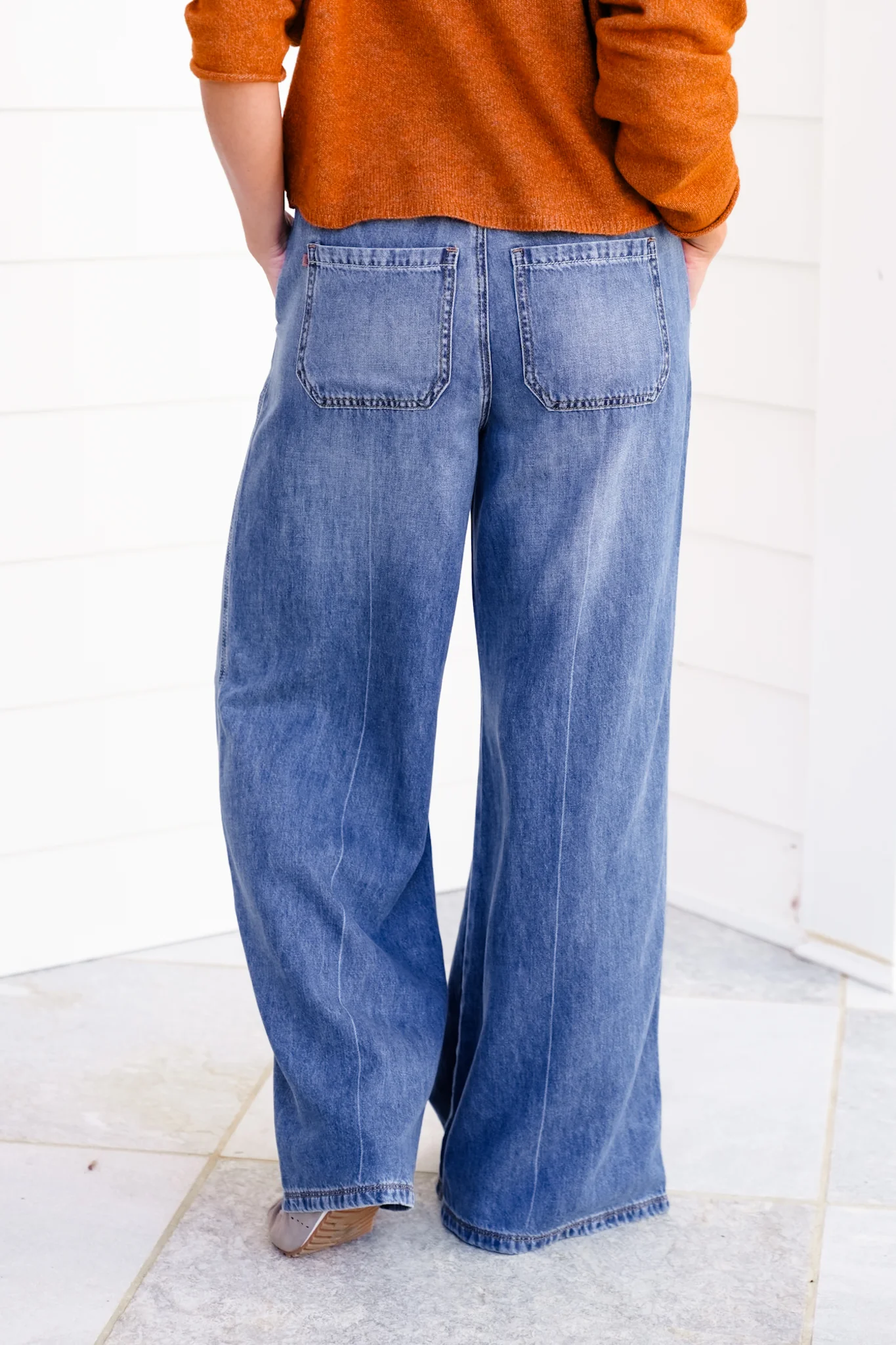 Judy Blue High Rise Dark Wash Elastic Waistband Featherweight Palazzo Jeans - Image 8