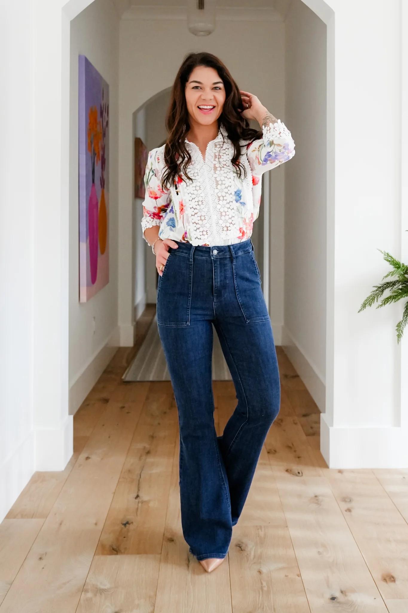 Judy Blue High Rise Dark Wash Flare Jeans with Patch Pockets - Image 3