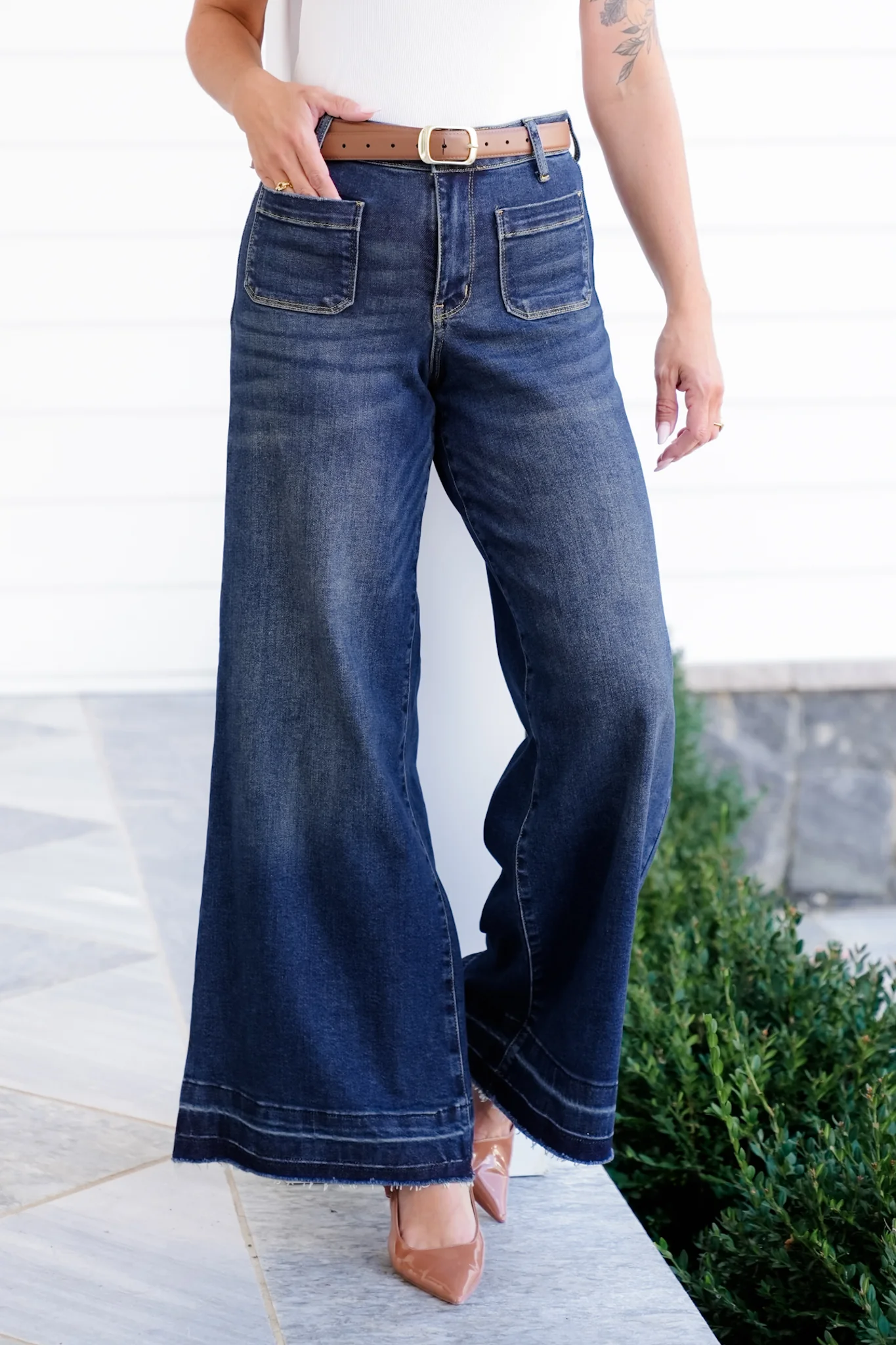 Judy Blue High Rise Dark Wash Palazzo Jeans with Front Patch Pockets - Image 5