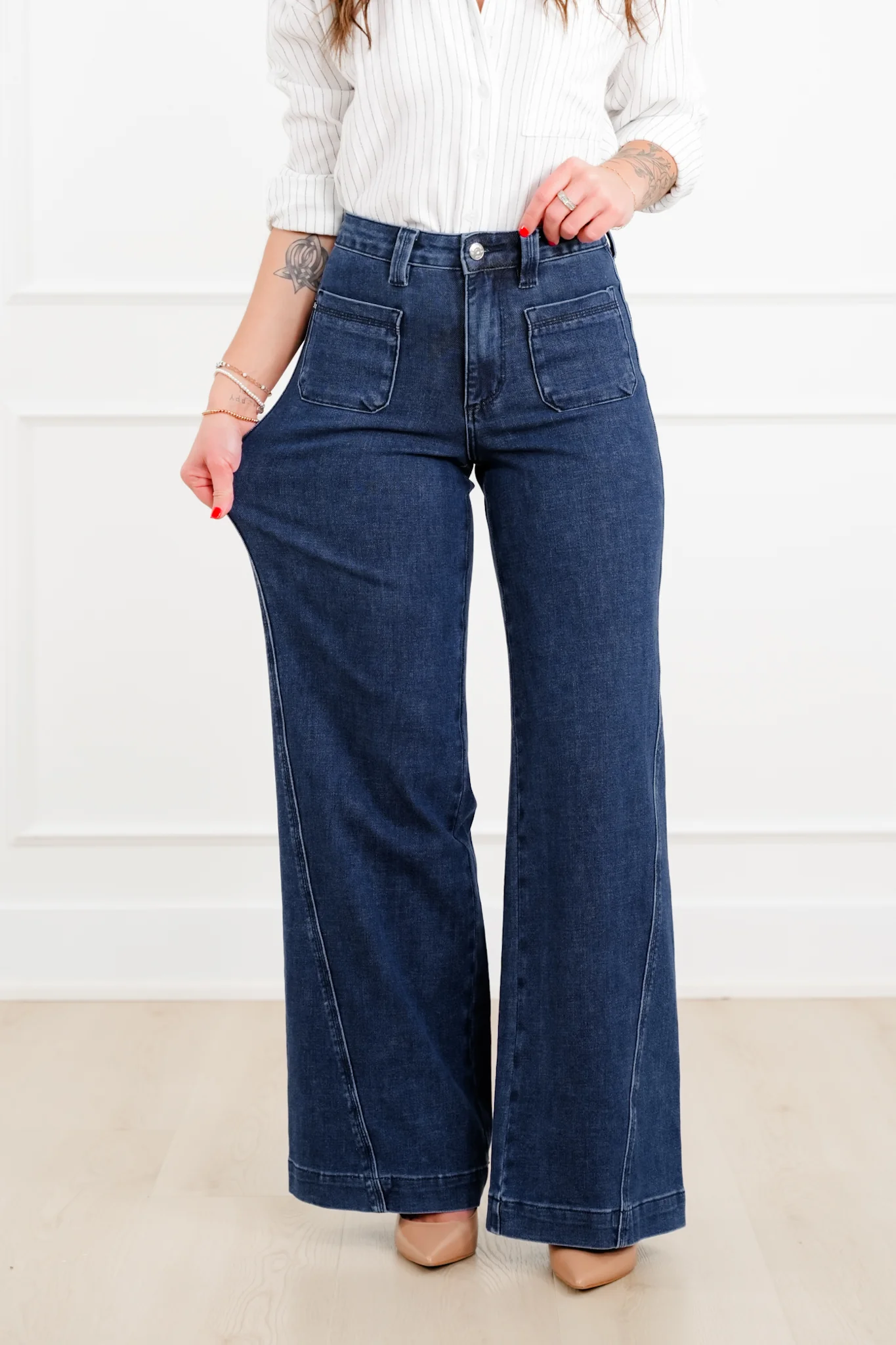 Judy Blue "The Blaire" High Rise Dark Wash Retro Wide Leg Jeans with Twisted Seams - Image 10
