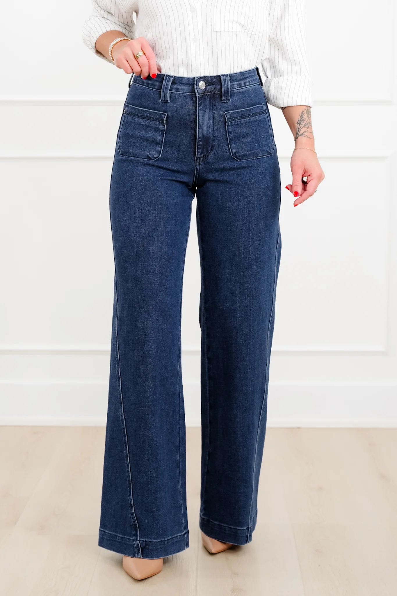 Judy Blue "The Blaire" High Rise Dark Wash Retro Wide Leg Jeans with Twisted Seams - Image 6