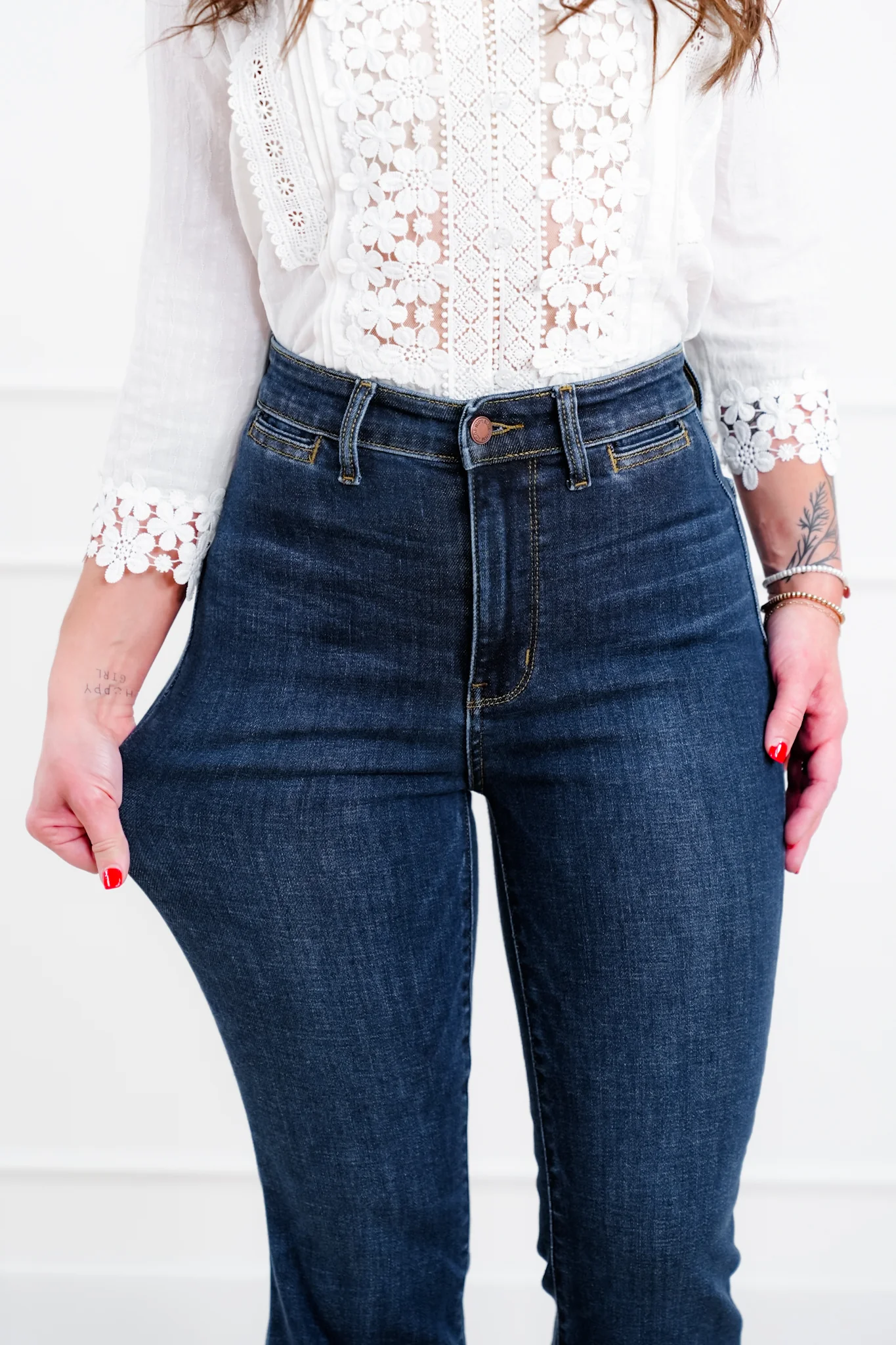 Judy Blue "The Sadie" Multi Inseam High Rise Dark Wash Trouser Flare Jeans - Image 11