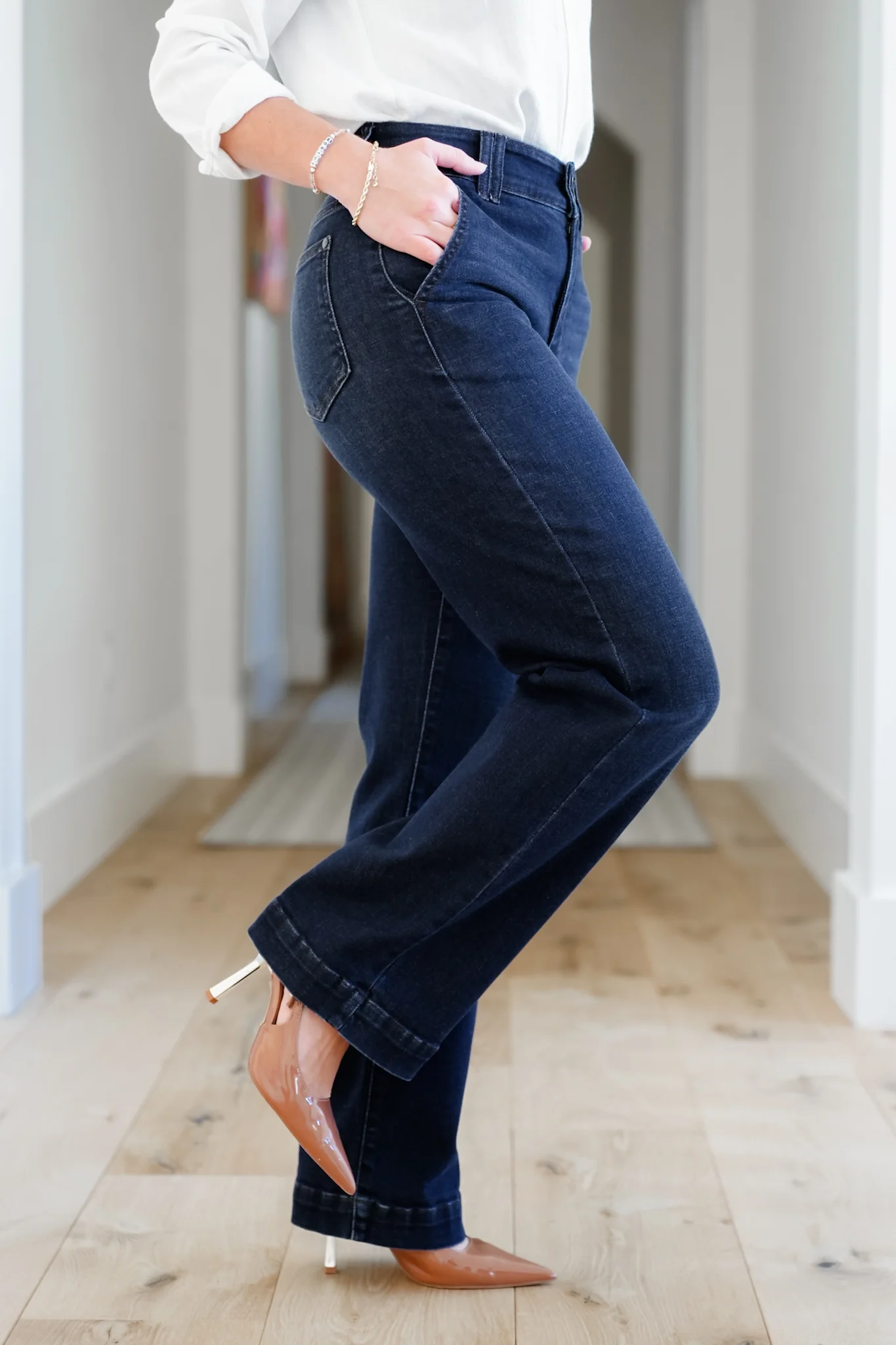 Judy Blue Multi Inseam "The Everly" Trouser Dark Wash Trouser Wide Leg Jeans - Image 3