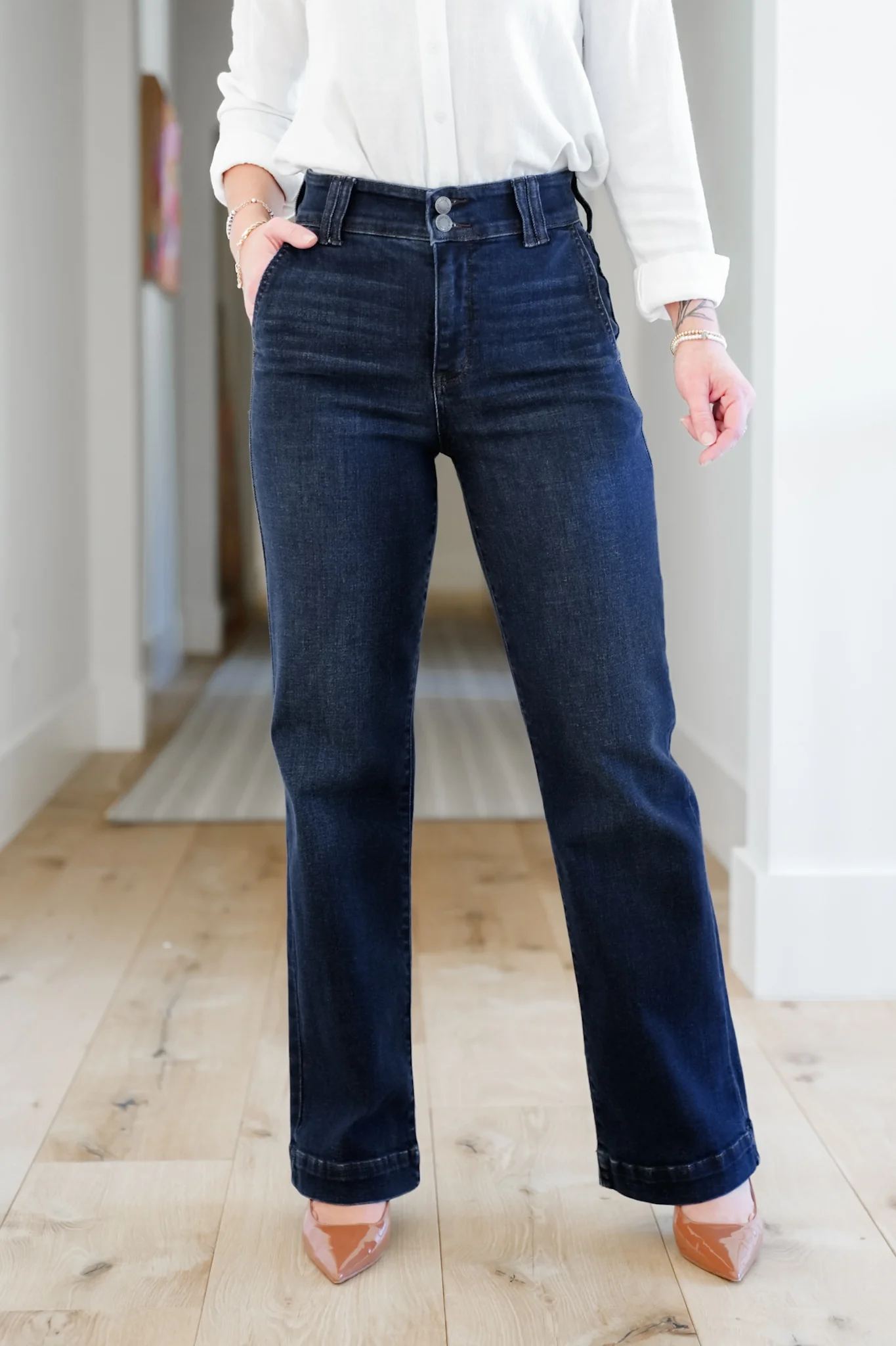 Judy Blue Multi Inseam "The Everly" Trouser Dark Wash Trouser Wide Leg Jeans - Image 8