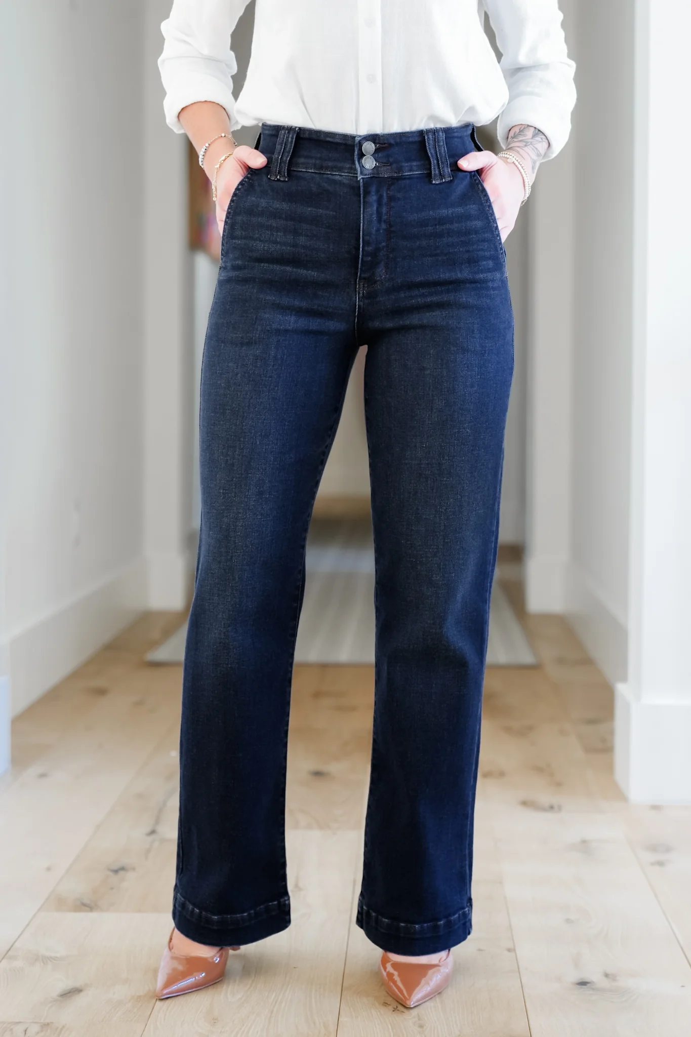 Judy Blue Multi Inseam "The Everly" Trouser Dark Wash Trouser Wide Leg Jeans - Image 9