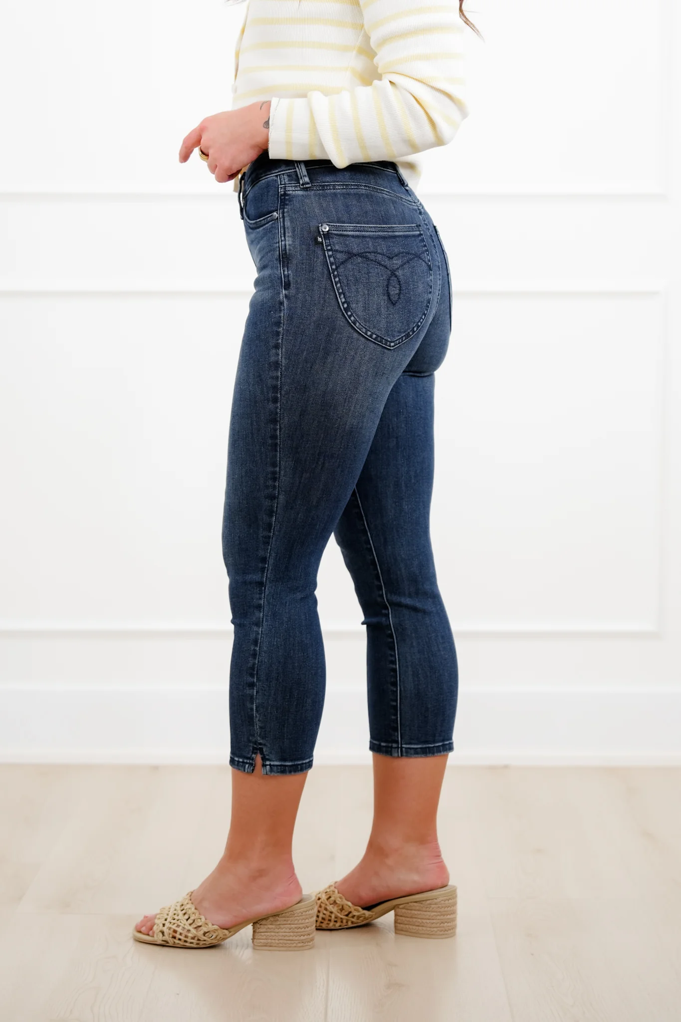 Judy Blue High Rise Dark Wash Tummy Control Capri Jeans with Shield Back Pockets - Image 11
