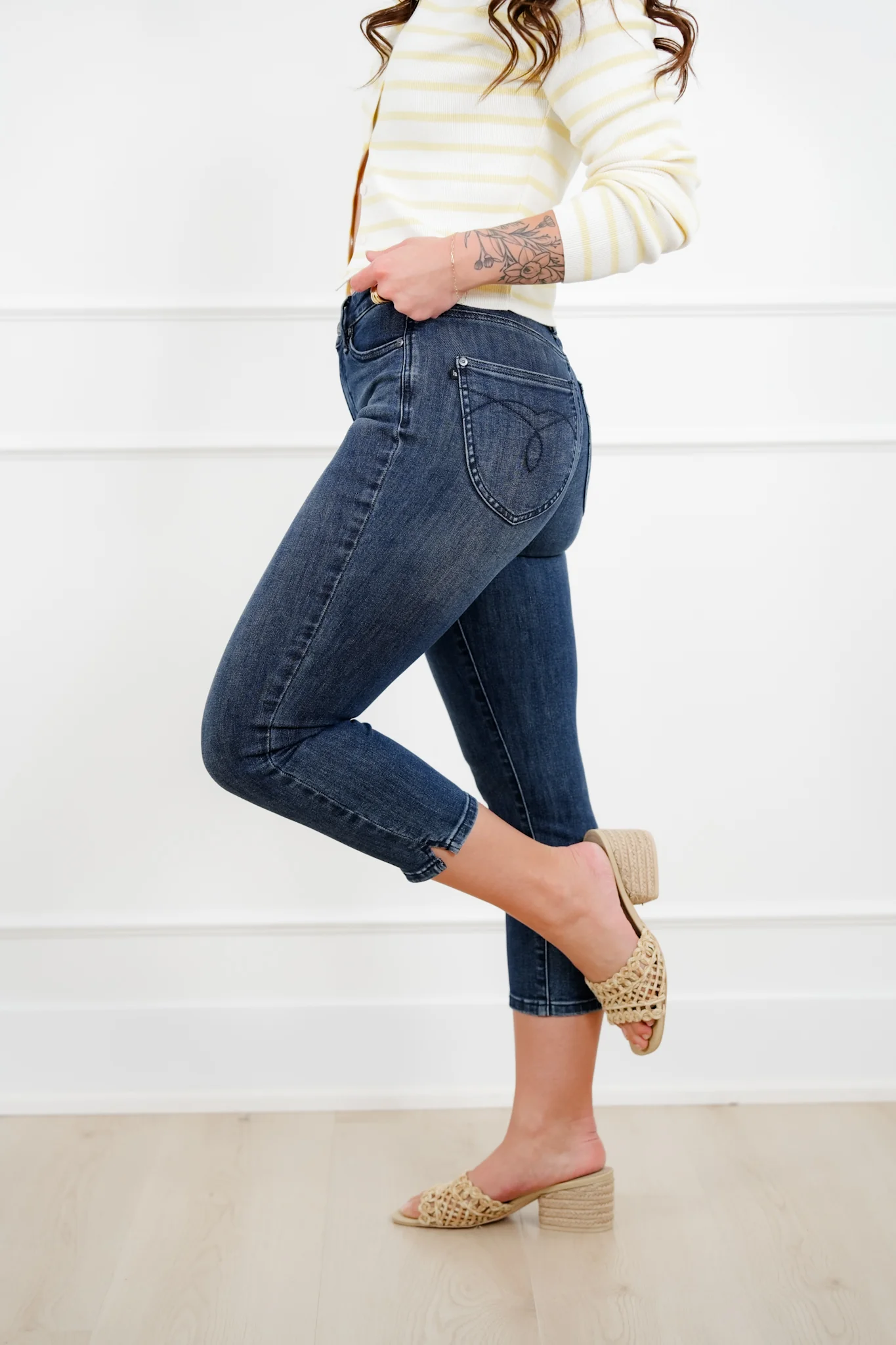 Judy Blue High Rise Dark Wash Tummy Control Capri Jeans with Shield Back Pockets - Image 3