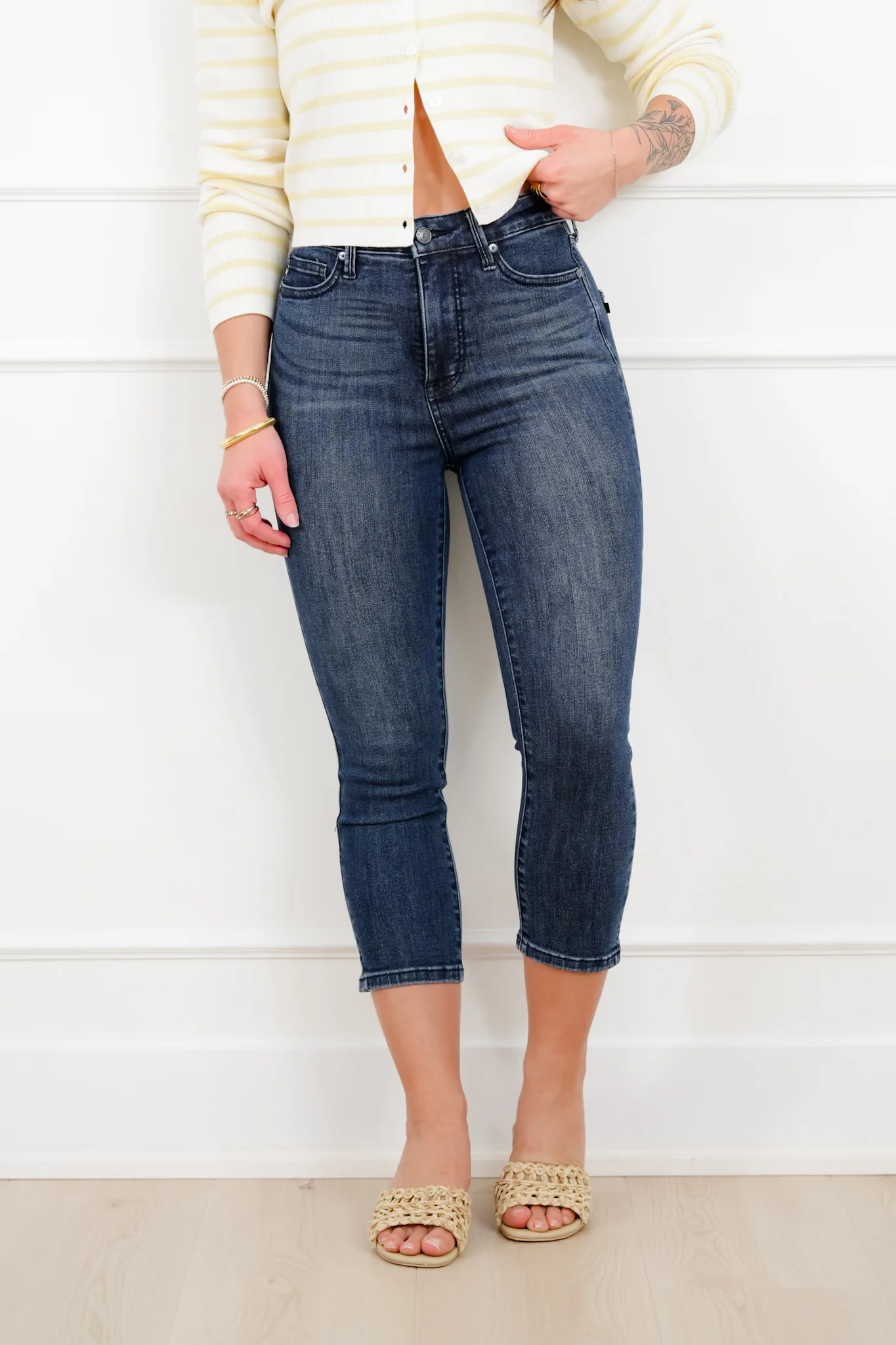 Judy Blue High Rise Dark Wash Tummy Control Capri Jeans with Shield Back Pockets - Image 4