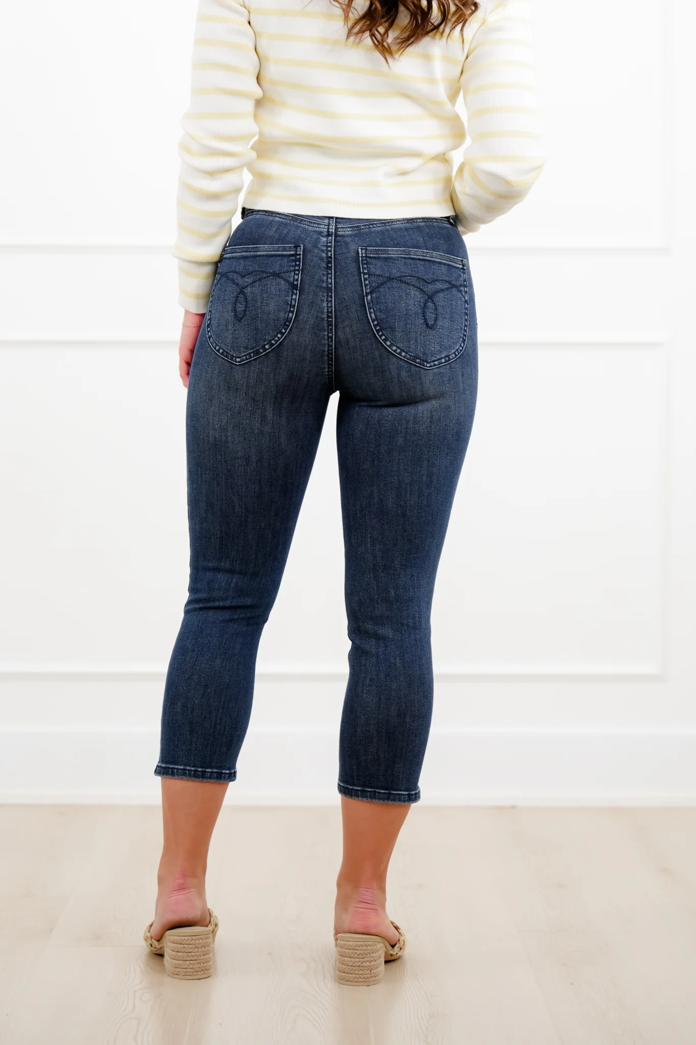 Judy Blue High Rise Dark Wash Tummy Control Capri Jeans with Shield Back Pockets - Image 9