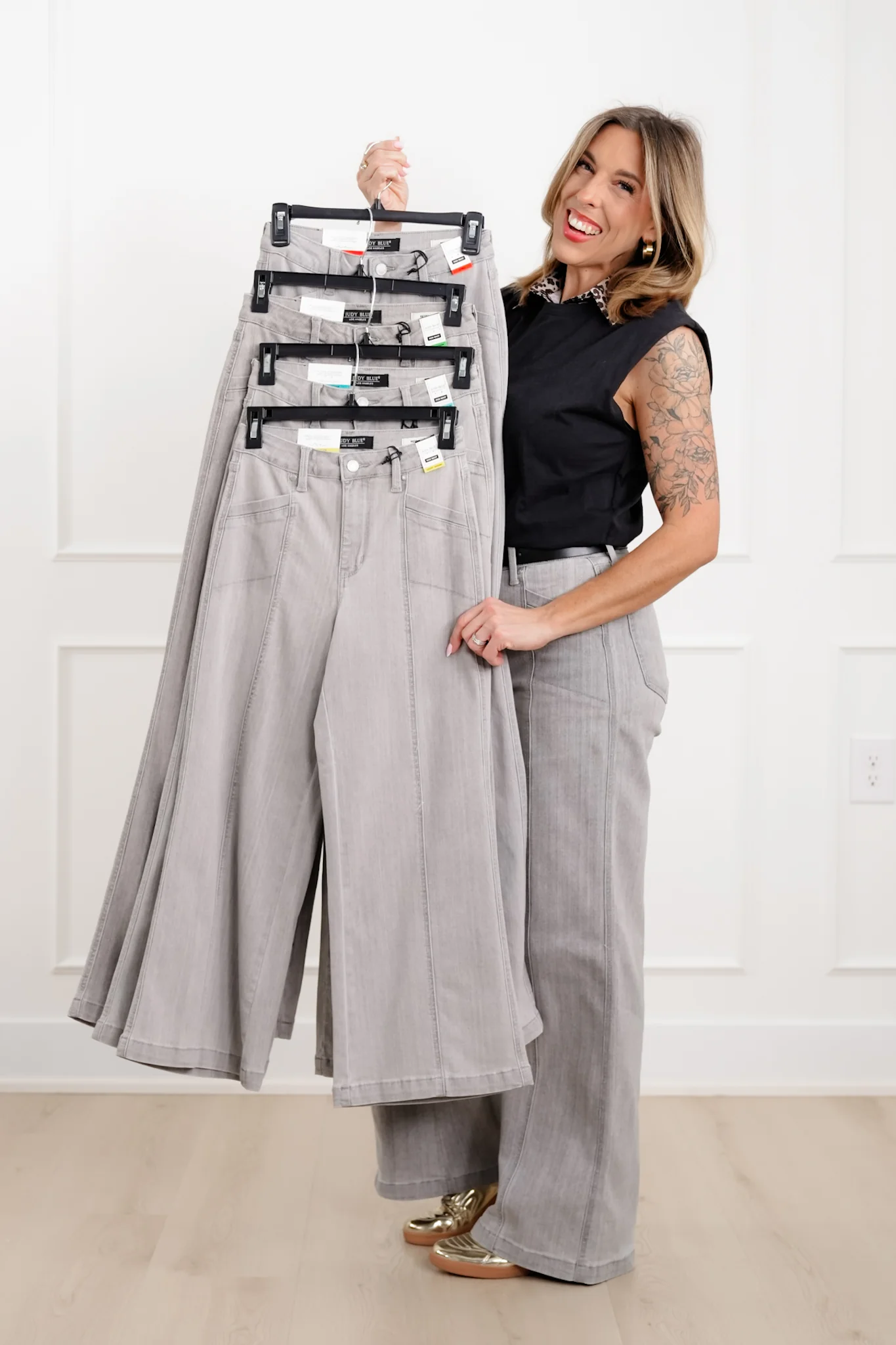 Judy Blue The Anastasia Multi Inseam High Rise Grey Retro Wide Leg Jeans - Image 15