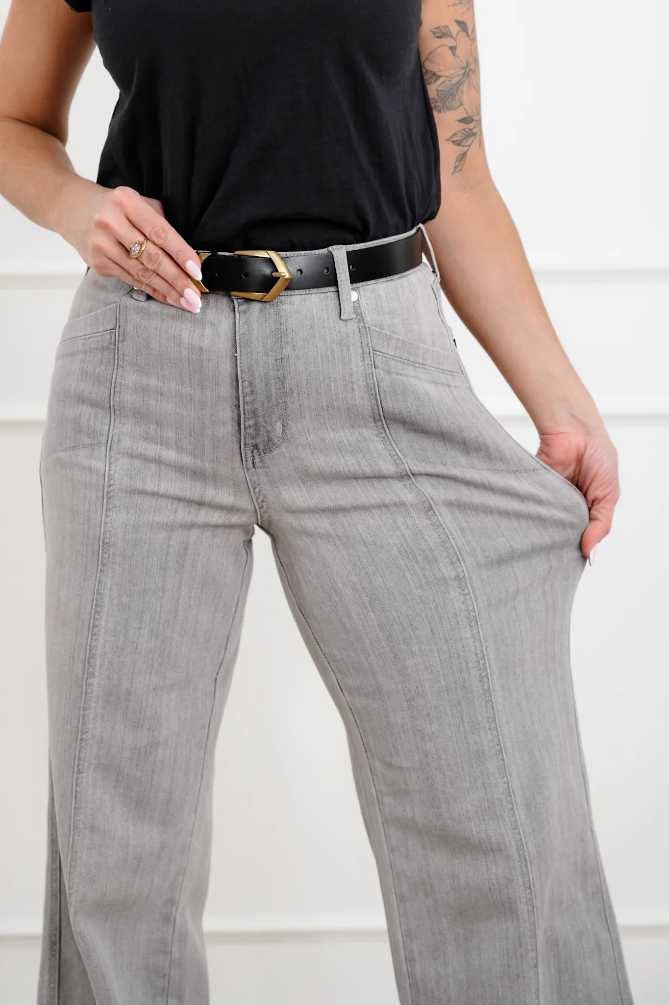 Judy Blue The Anastasia Multi Inseam High Rise Grey Retro Wide Leg Jeans - Image 3