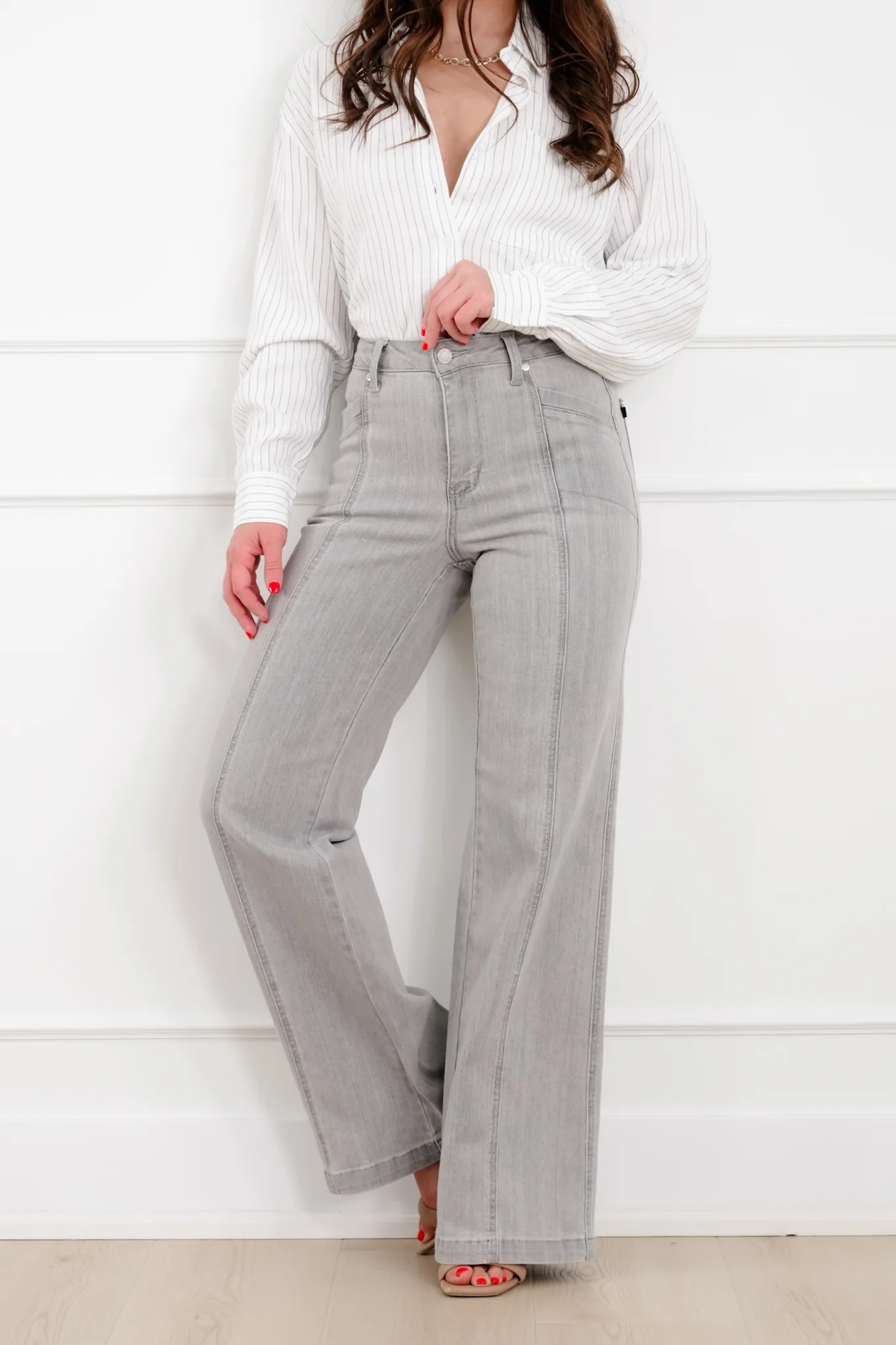 Judy Blue The Anastasia Multi Inseam High Rise Grey Retro Wide Leg Jeans - Image 7