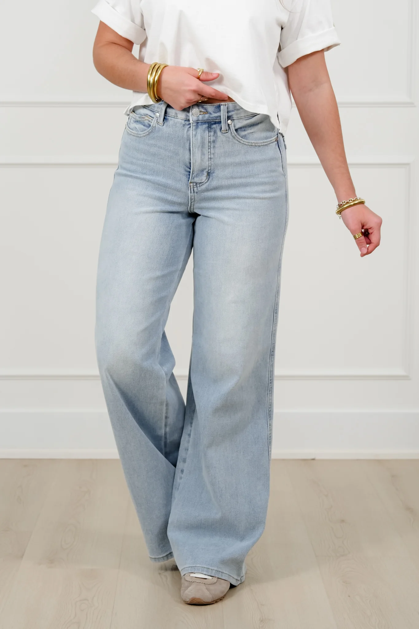 Judy Blue Secret Sauce 2.0 High Rise Light Wash Petite/Reg Tummy Control Retro Wide Leg Jeans - Image 5