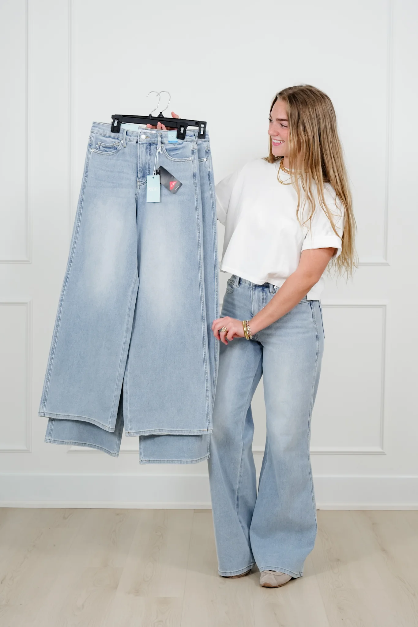 Judy Blue Secret Sauce 2.0 High Rise Light Wash Petite/Reg Tummy Control Retro Wide Leg Jeans - Image 9