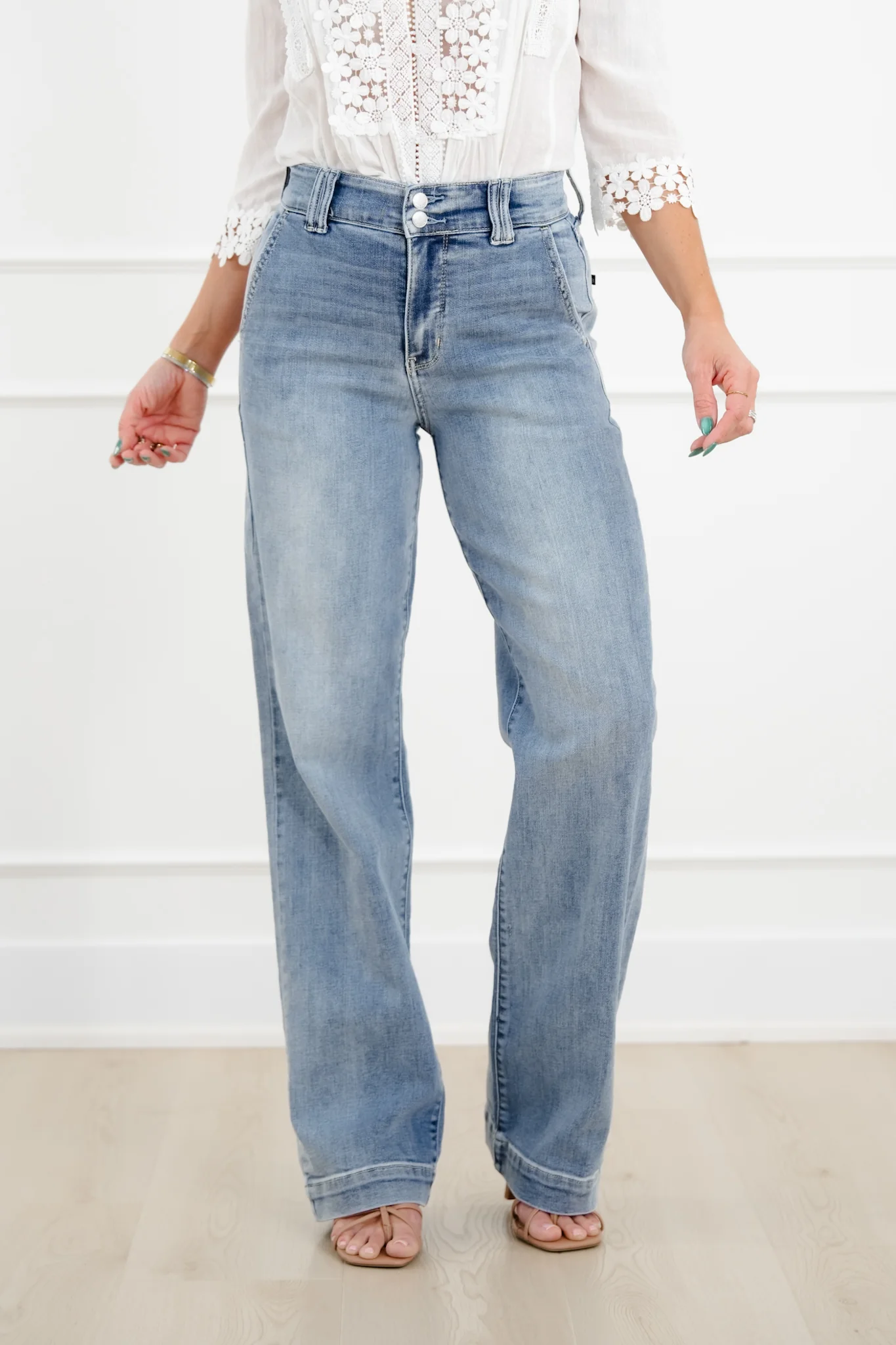 Judy Blue The Destiny High Rise Light Wash Multiple Inseam Wide Leg Trouser Jeans - Image 3