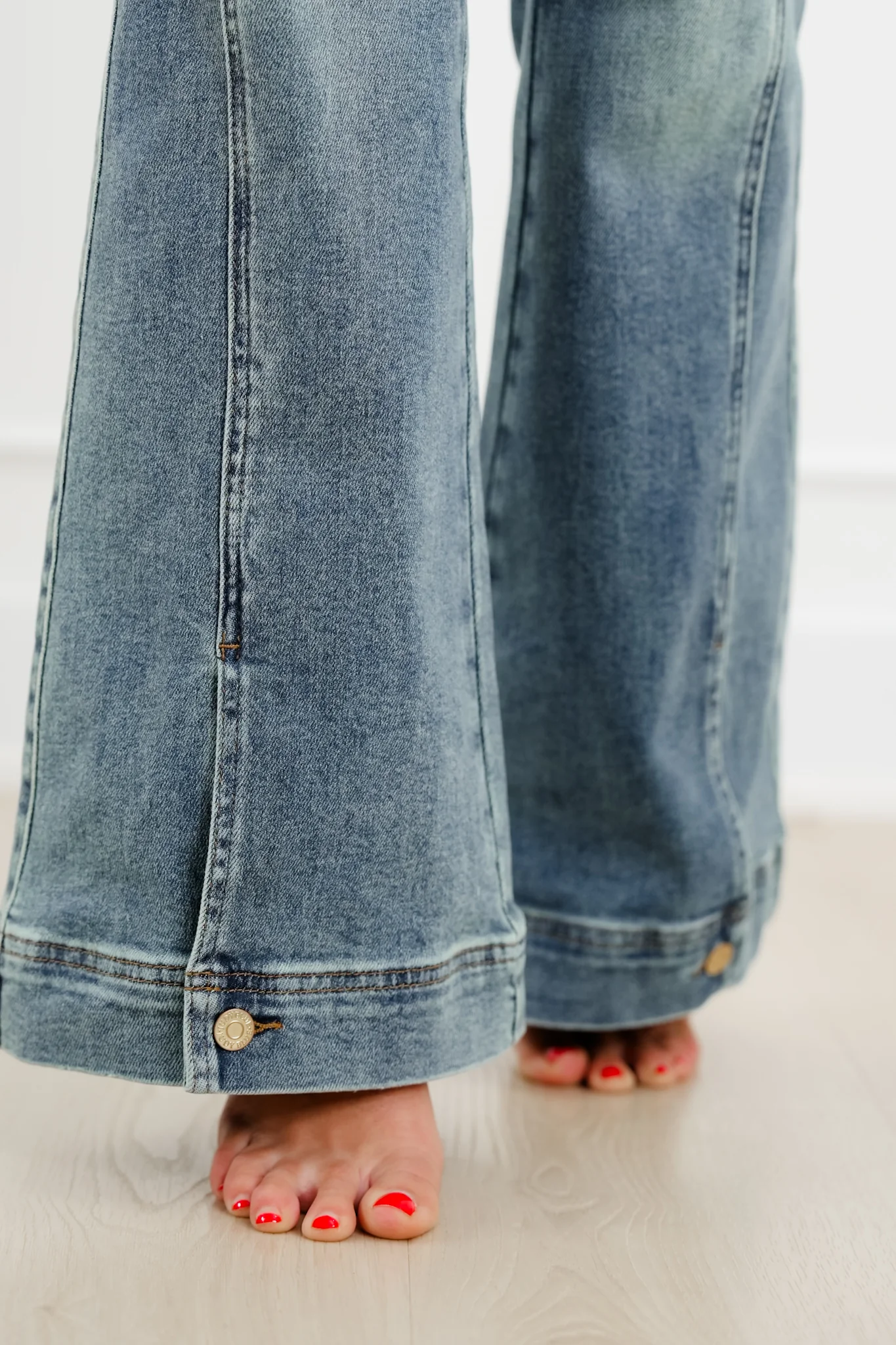 Judy Blue High Rise Medium Vintage Wash Flare Jeans with Button Hem - Image 3