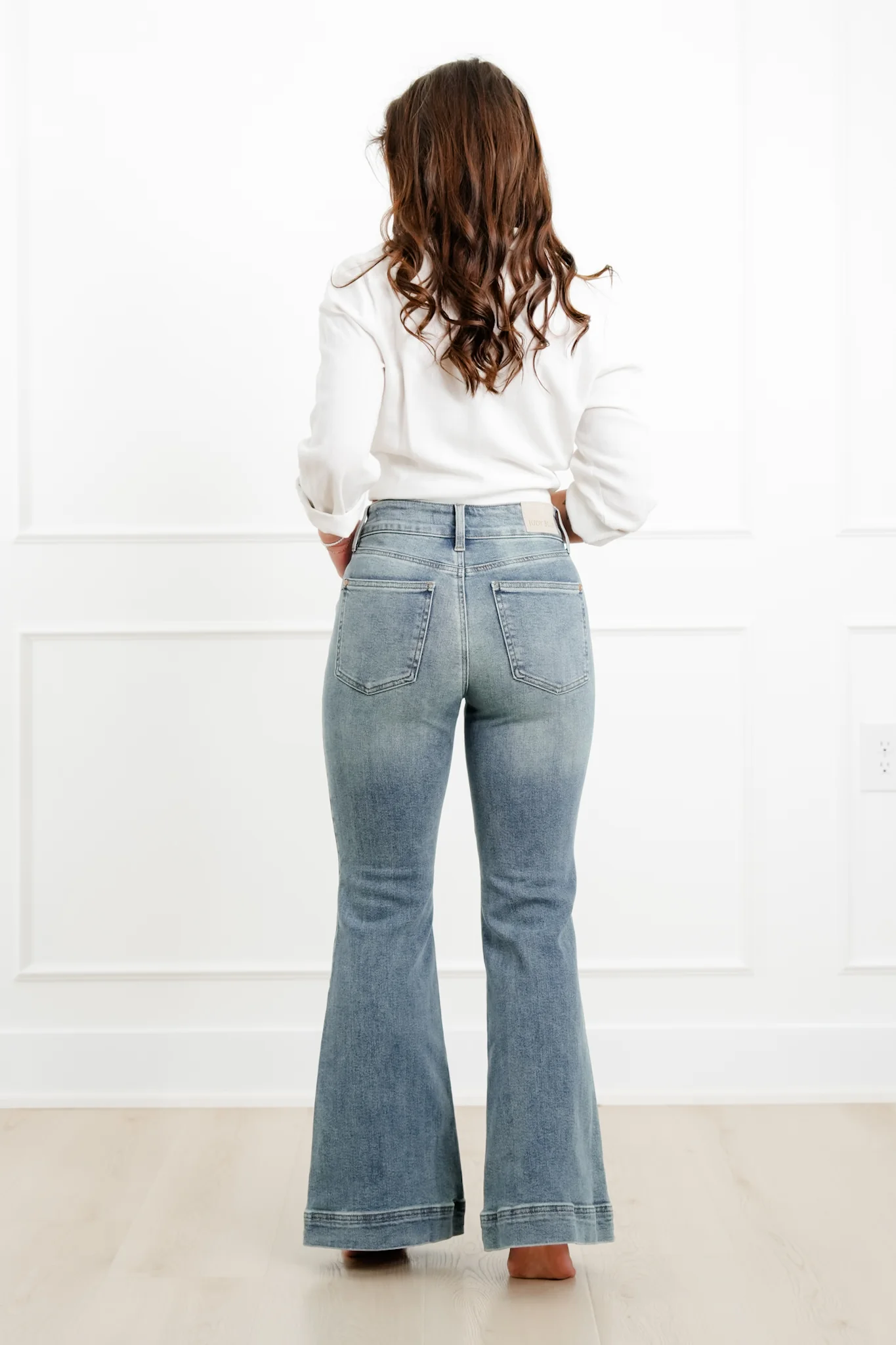 Judy Blue High Rise Medium Vintage Wash Flare Jeans with Button Hem - Image 9