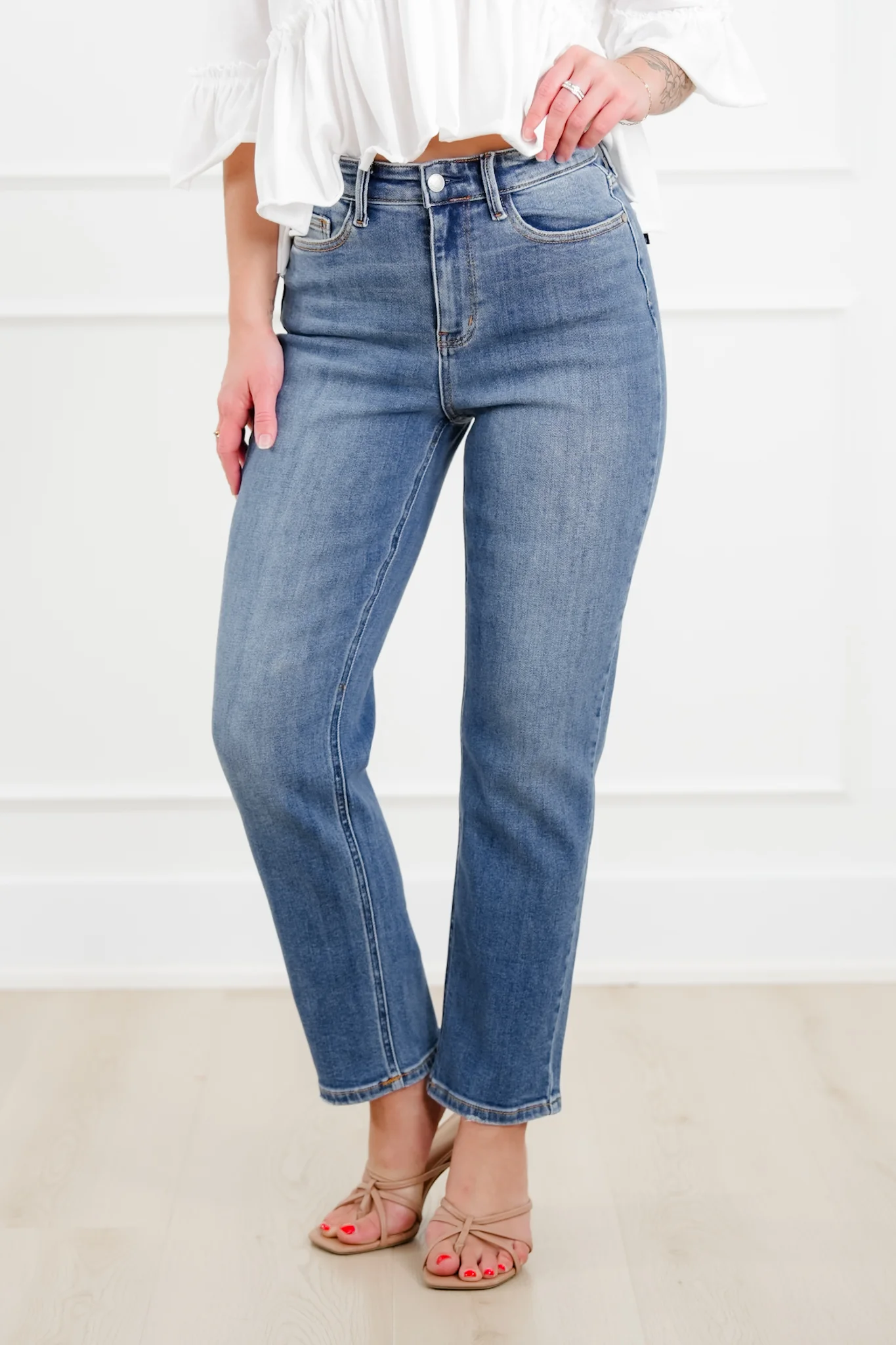 Judy Blue High Rise Medium Wash Ankle Length Straight Leg Jeans - Image 4