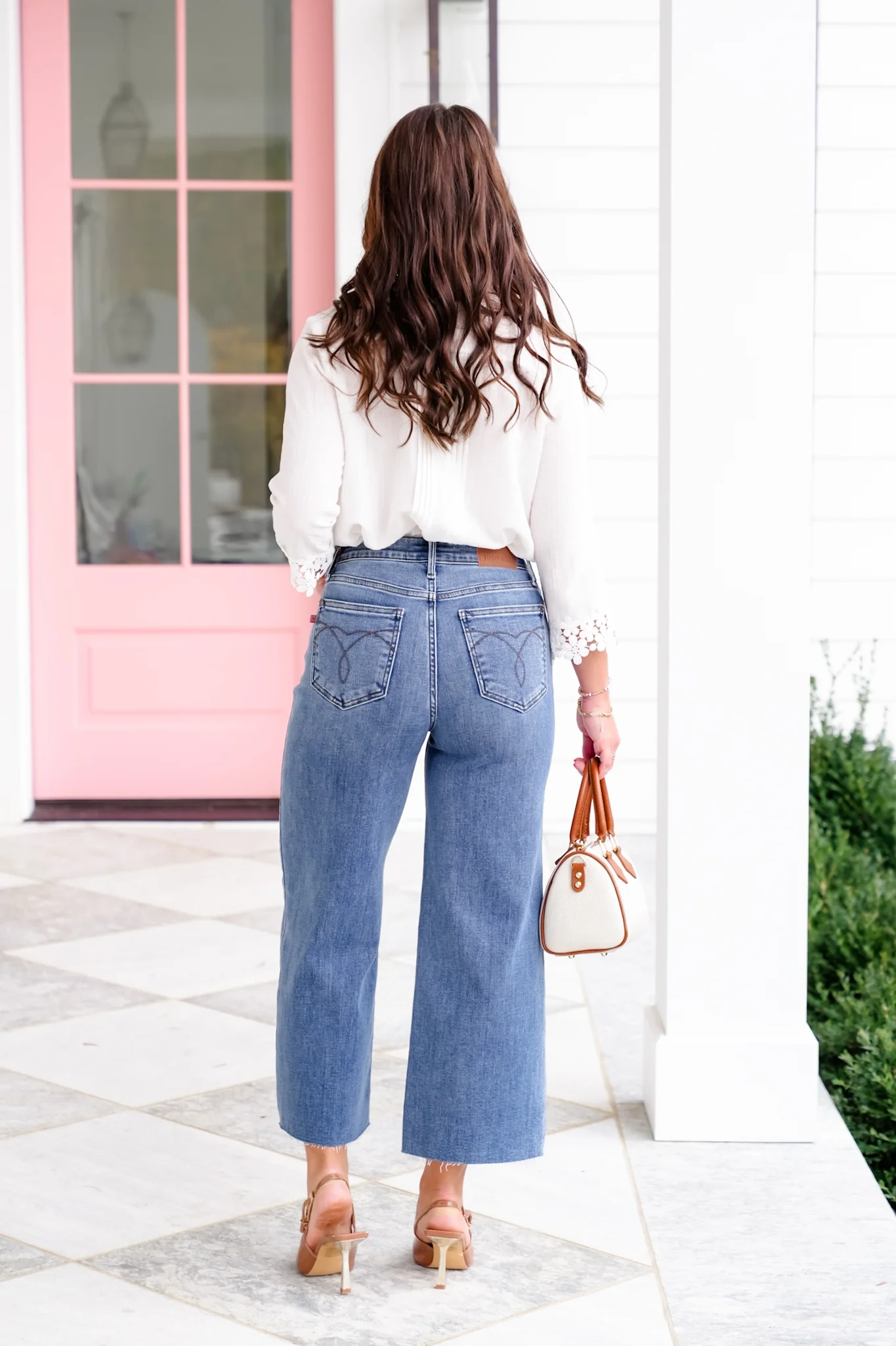 Judy Blue High Rise Medium Wash Classic Wide Leg Cropped Raw Hem Jeans - Image 9