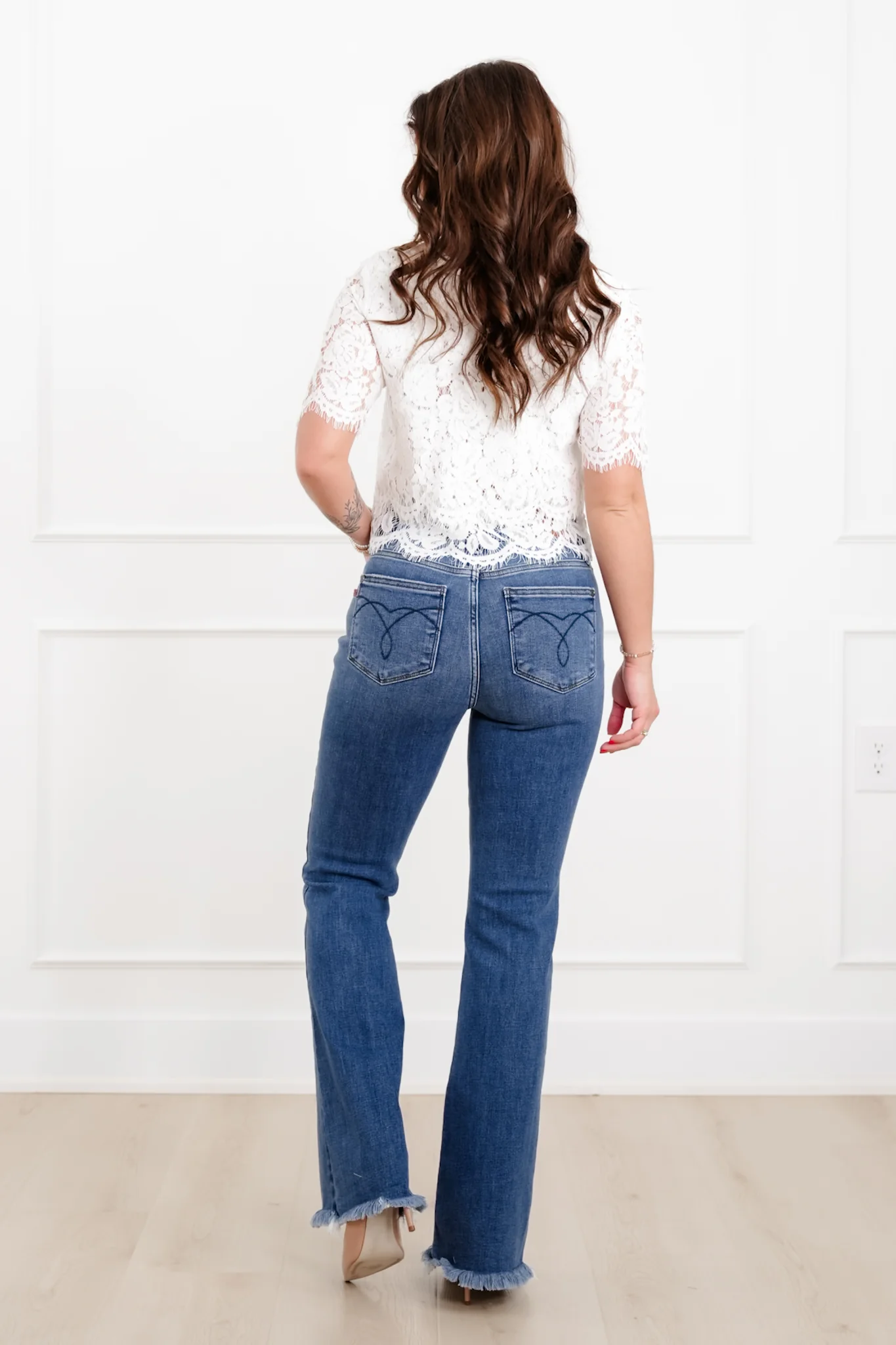 Judy Blue The Delilah High Rise Medium Wash Double Button Frayed Hem Bootcut Jeans - Image 10