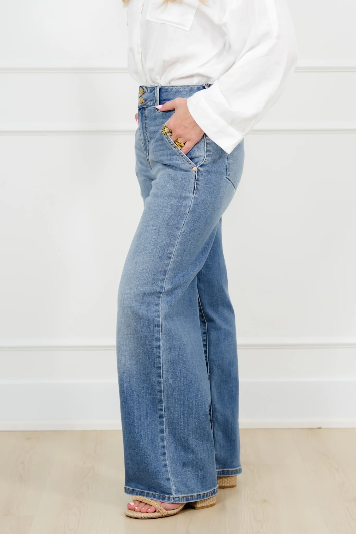 Judy Blue High Rise Medium Wash Multiple Inseam Column Jeans with Trouser Styling - Image 13