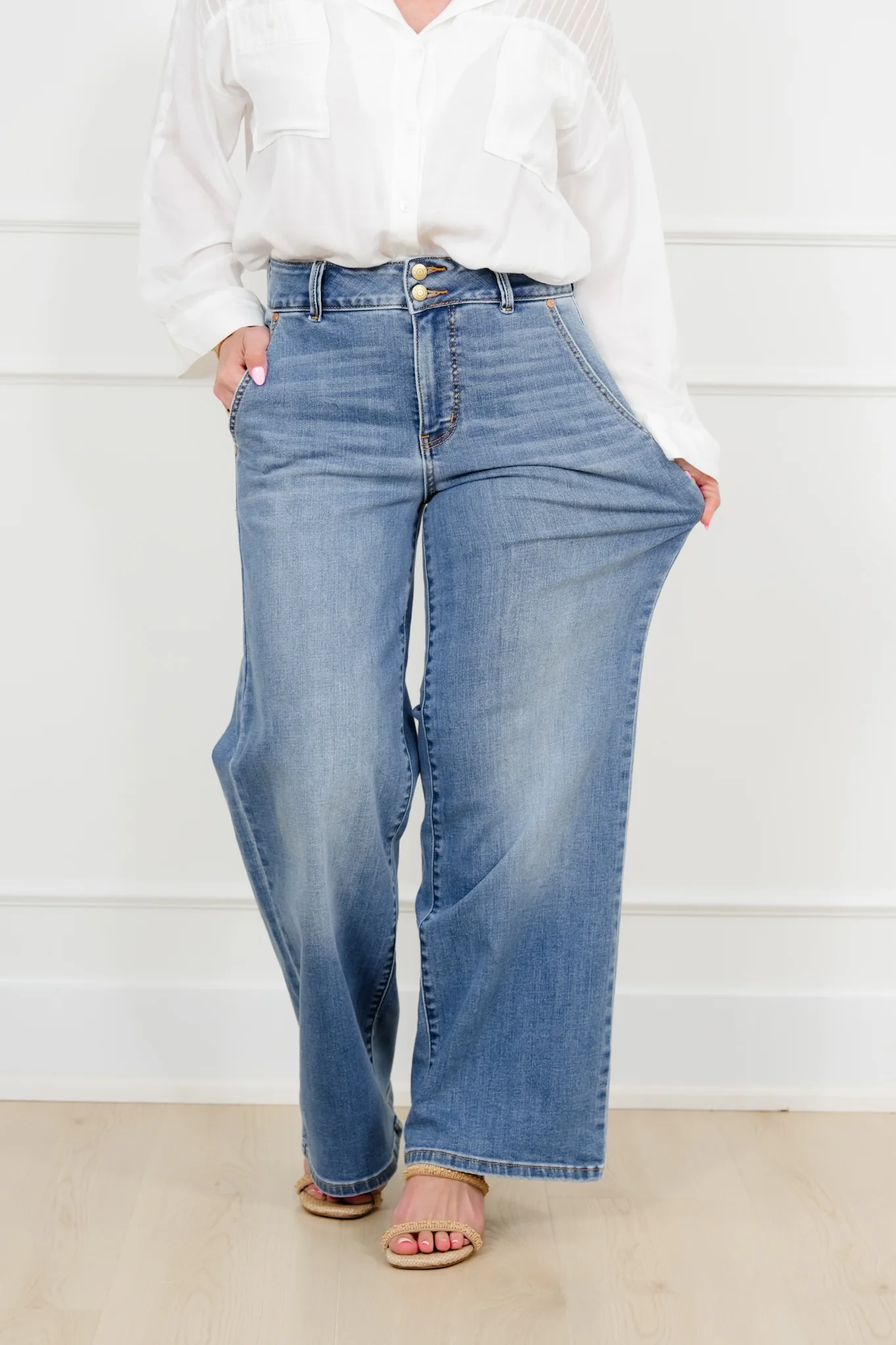Judy Blue High Rise Medium Wash Multiple Inseam Column Jeans with Trouser Styling - Image 3