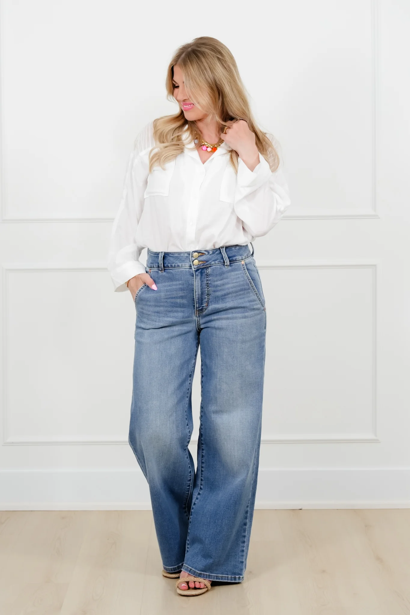 Judy Blue High Rise Medium Wash Multiple Inseam Column Jeans with Trouser Styling - Image 7