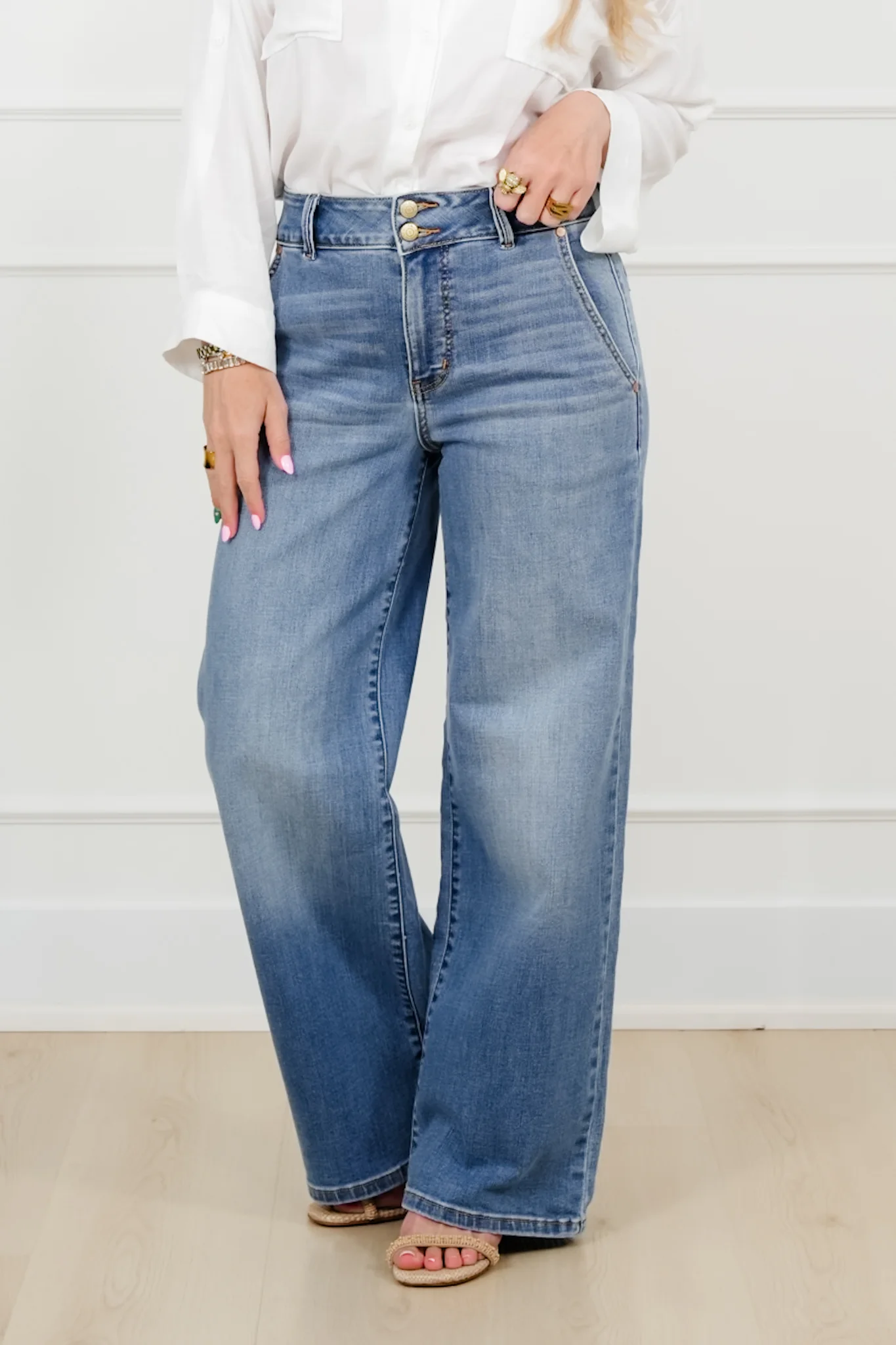 Judy Blue High Rise Medium Wash Multiple Inseam Column Jeans with Trouser Styling - Image 8