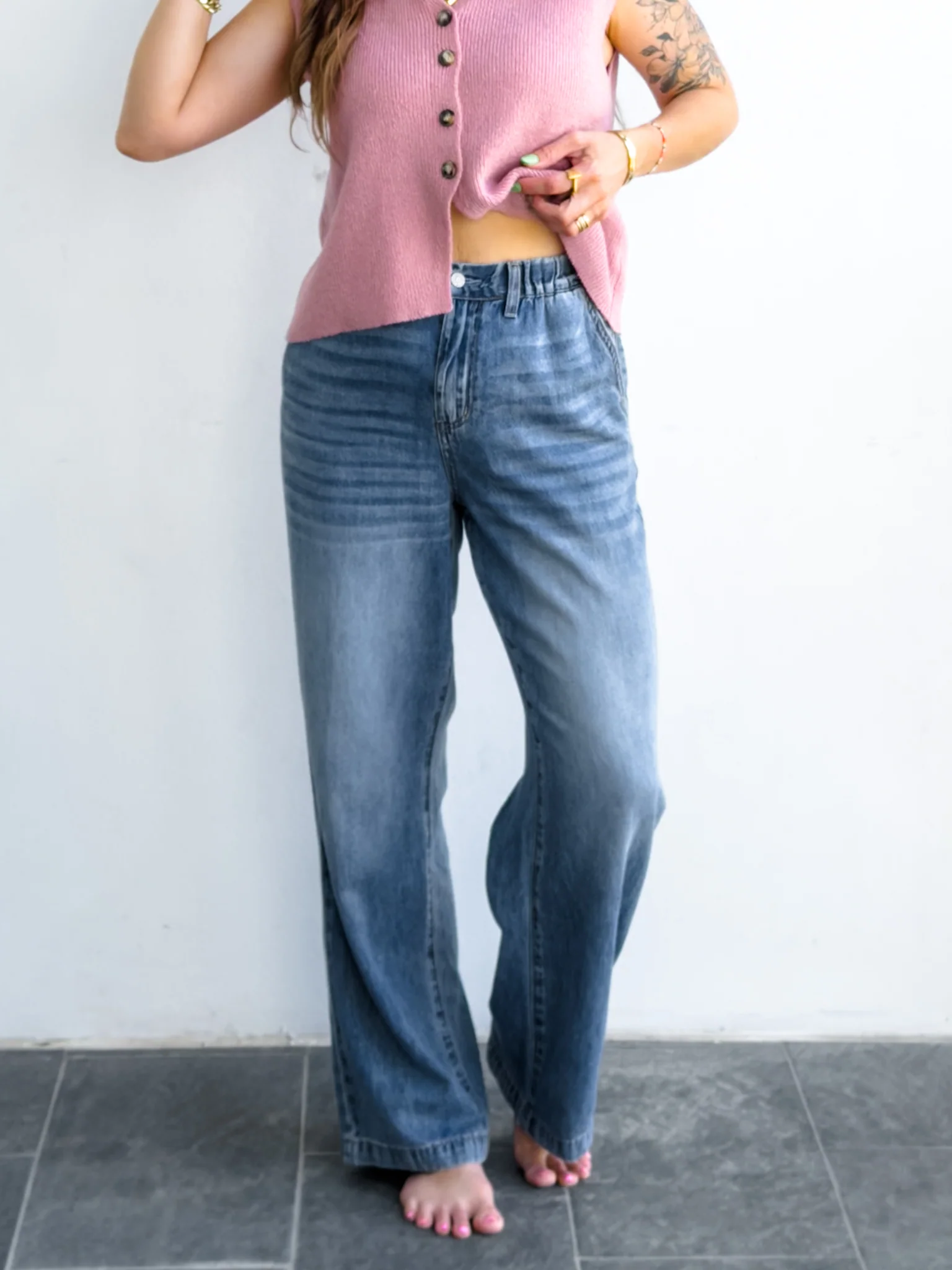 Judy Blue The Bay Breeze Multiple Inseam Featherweight Baggy Jeans with Elastic Waist Band - Image 8